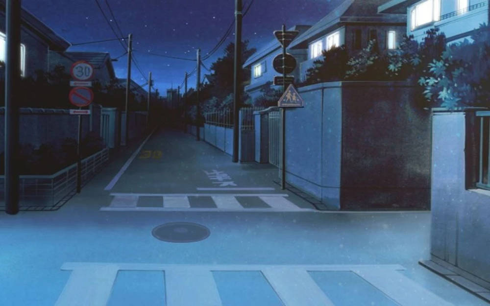 Mørk gade om natten i japansk anime Wallpapers