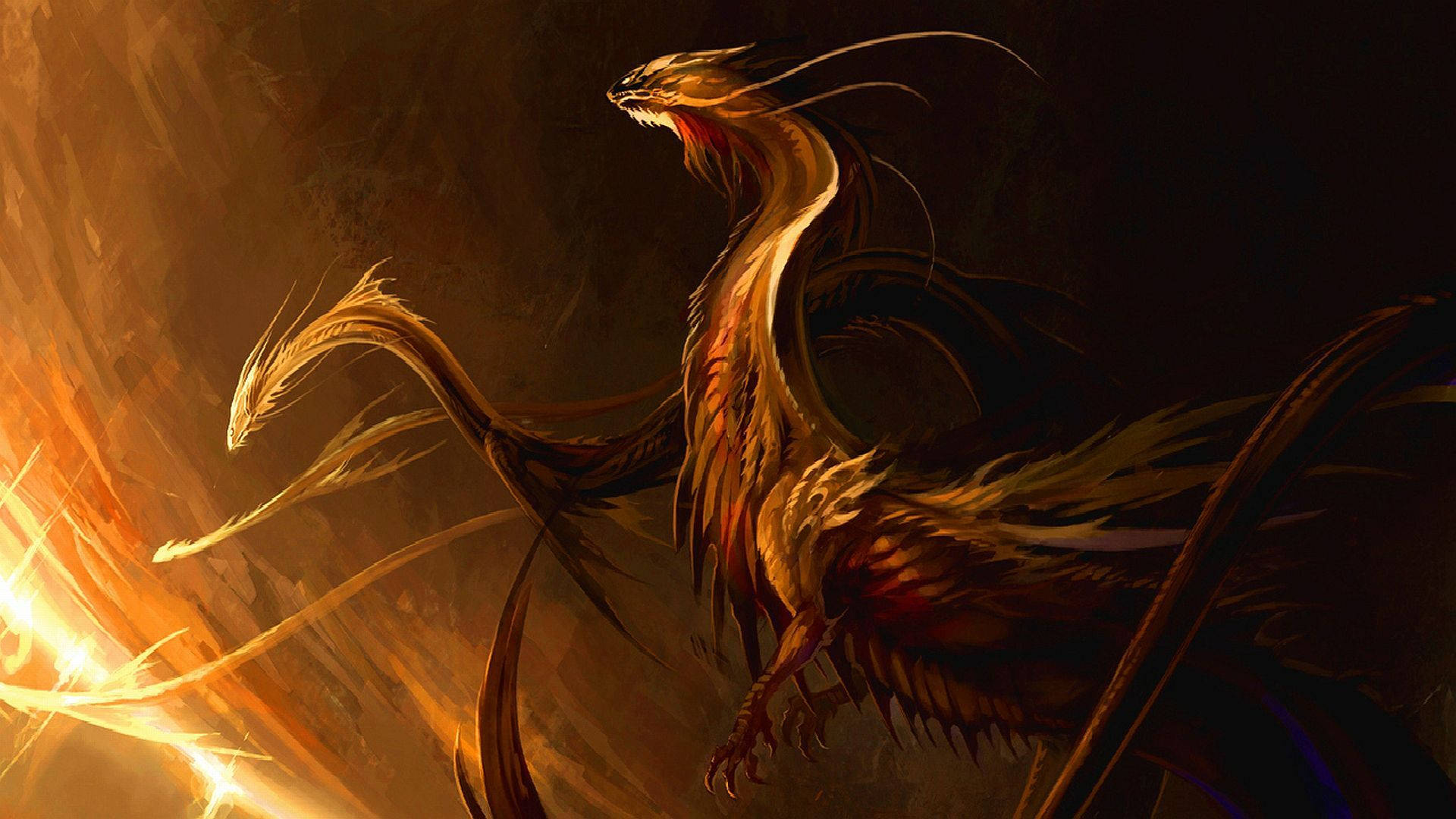 Mørk gylden japansk drage PC Wallpapers