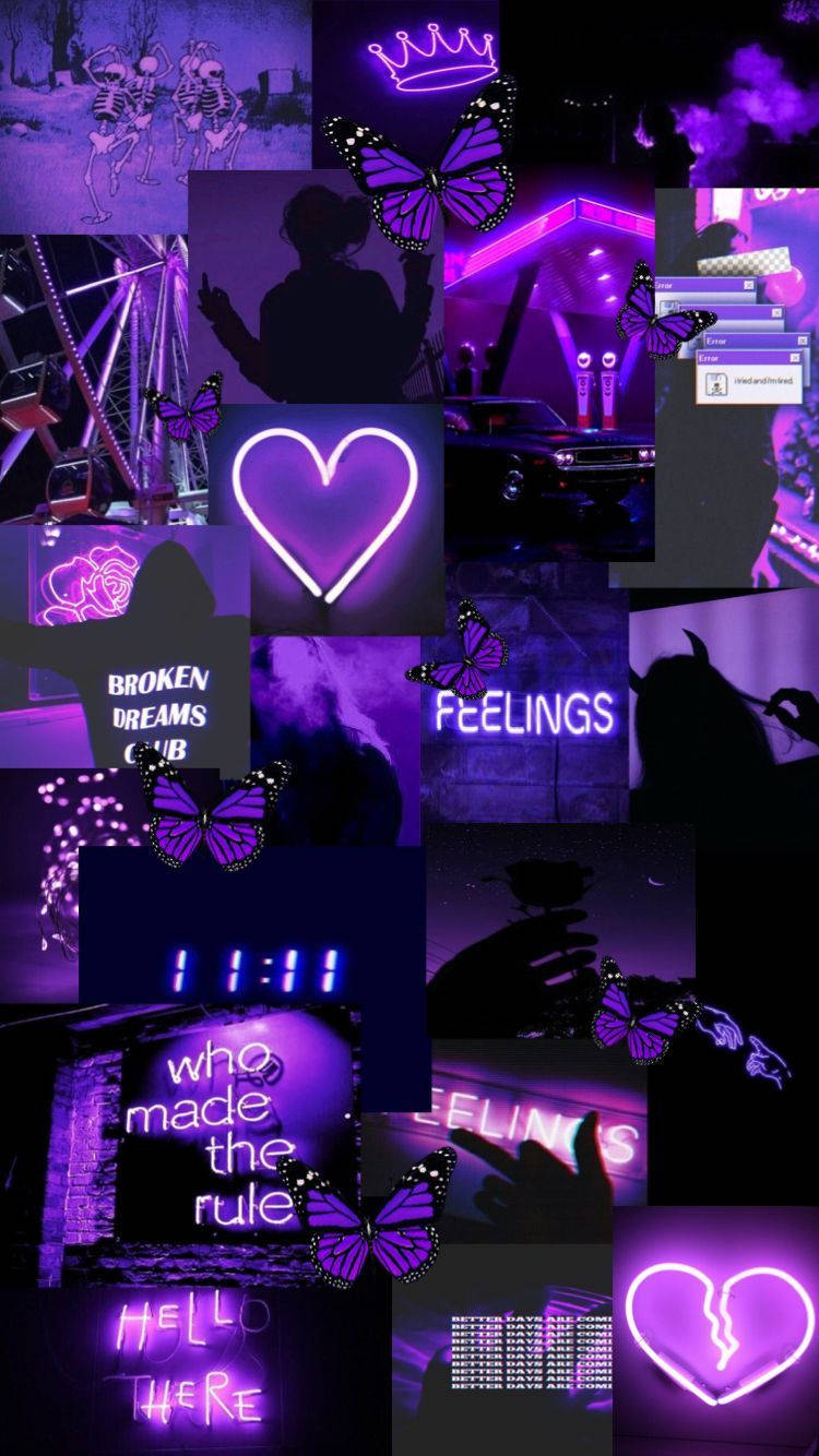 Mørk lilla og sort æstetisk collage Wallpapers
