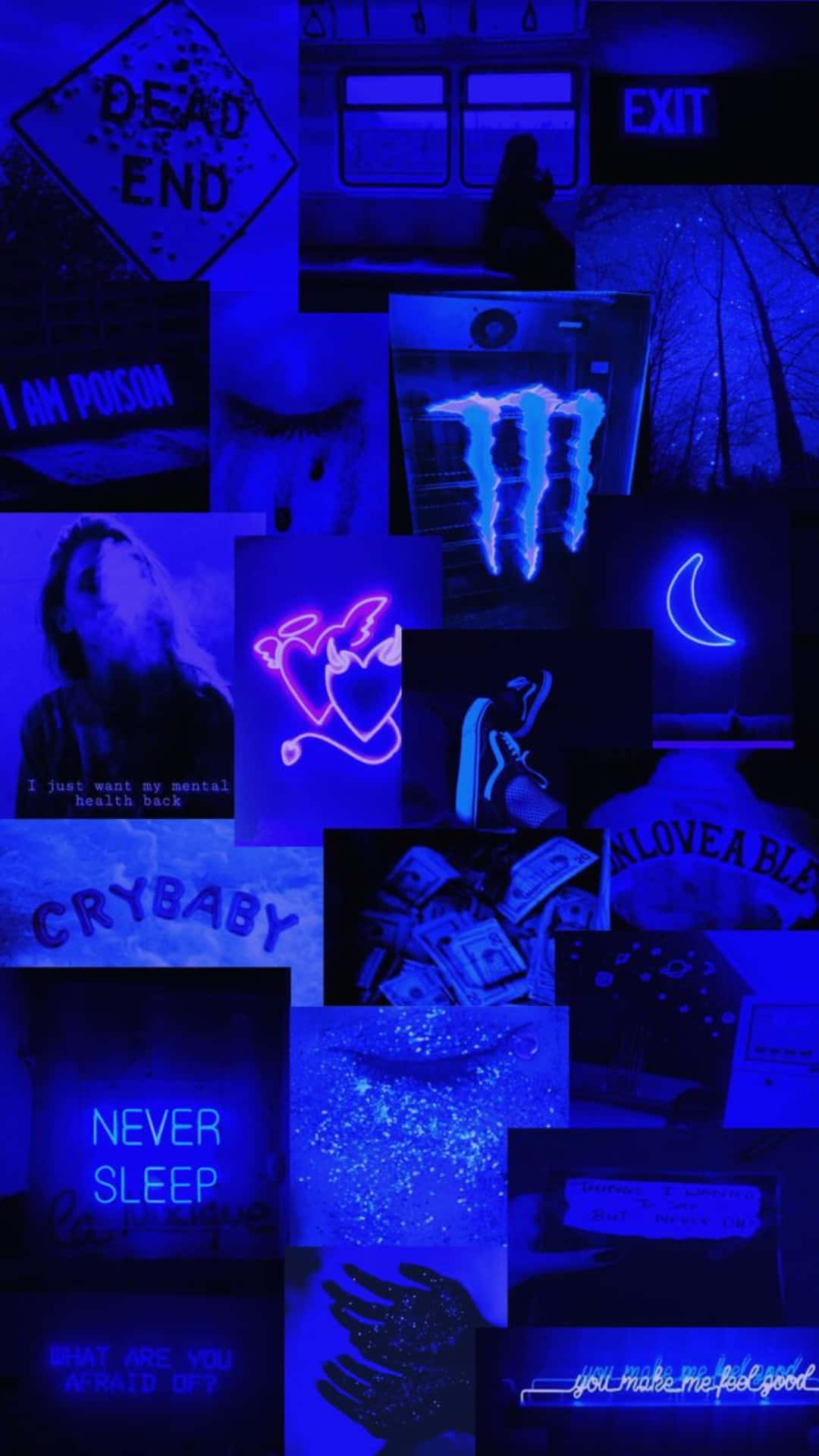 Mørkeblå æstetisk baggrund med portrætcollage Wallpapers