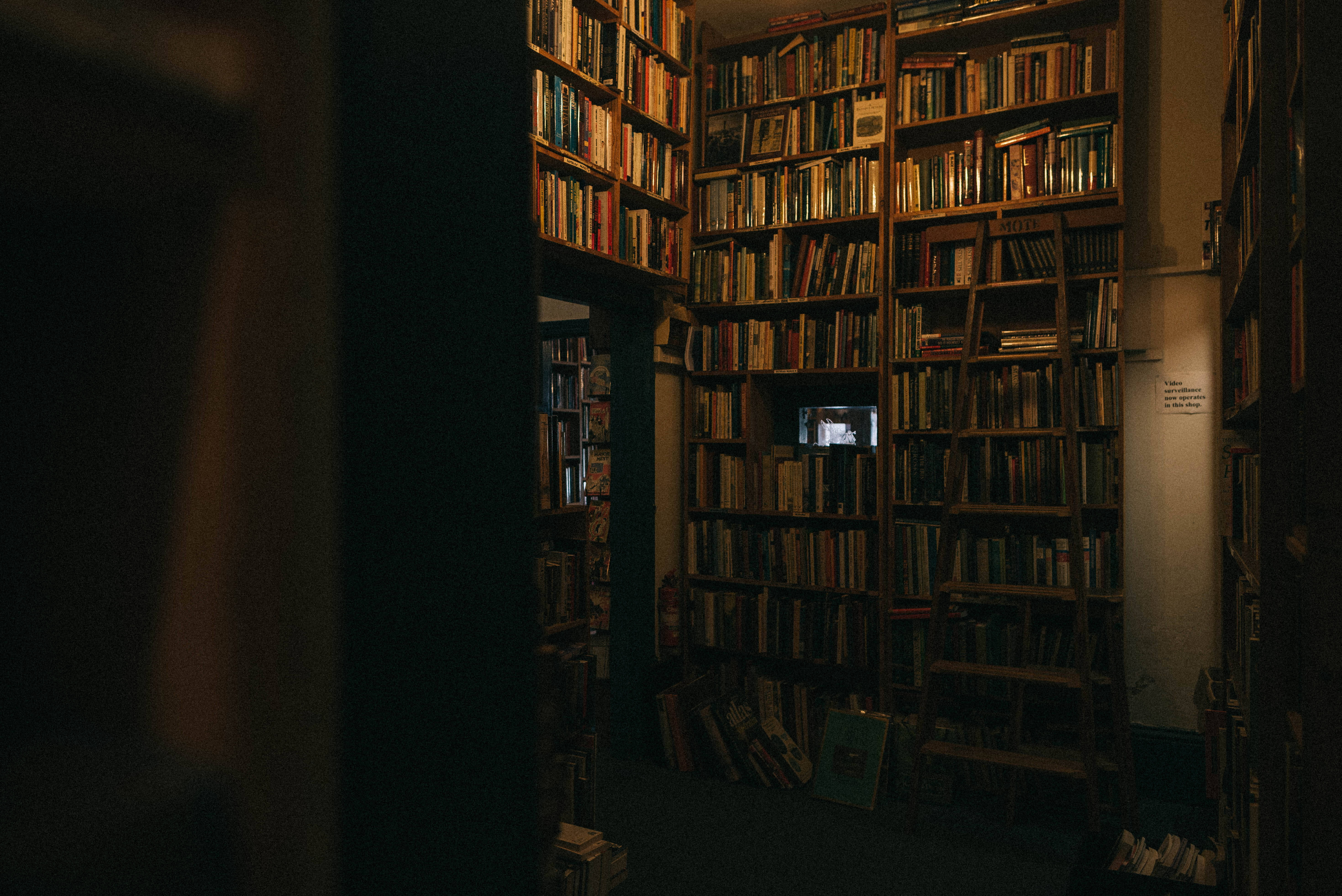 Mørkt bibliotek æstetisk bog skrivebord Wallpapers