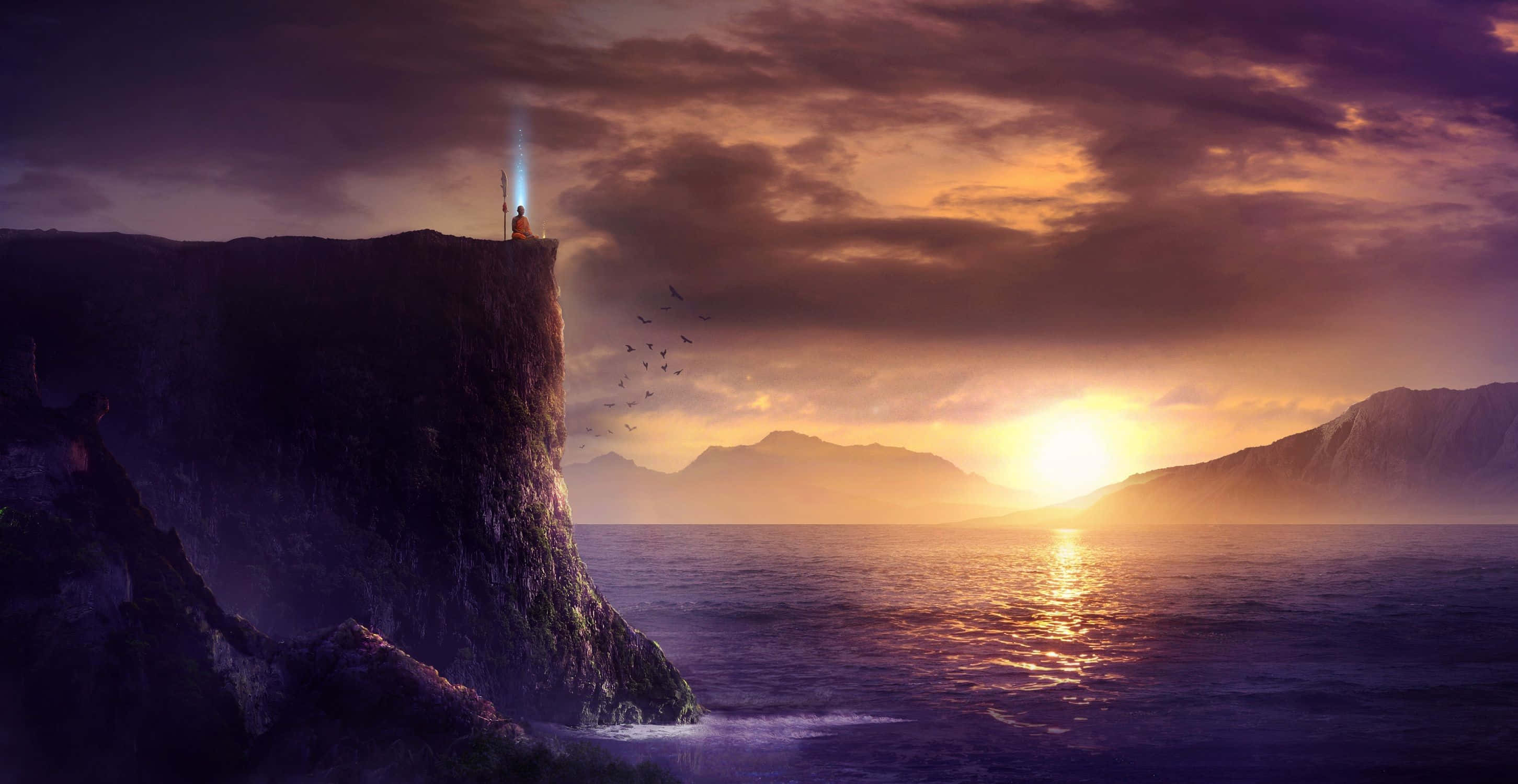 Munkemeditation med bred havudsigt Wallpapers