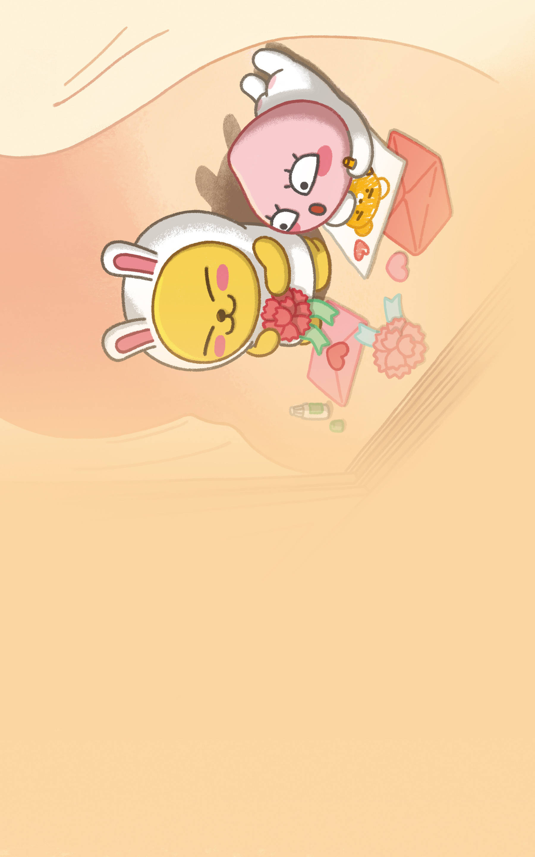 Muzi og Apeach fra Kakao Friends nyder en solskinsdag Wallpapers