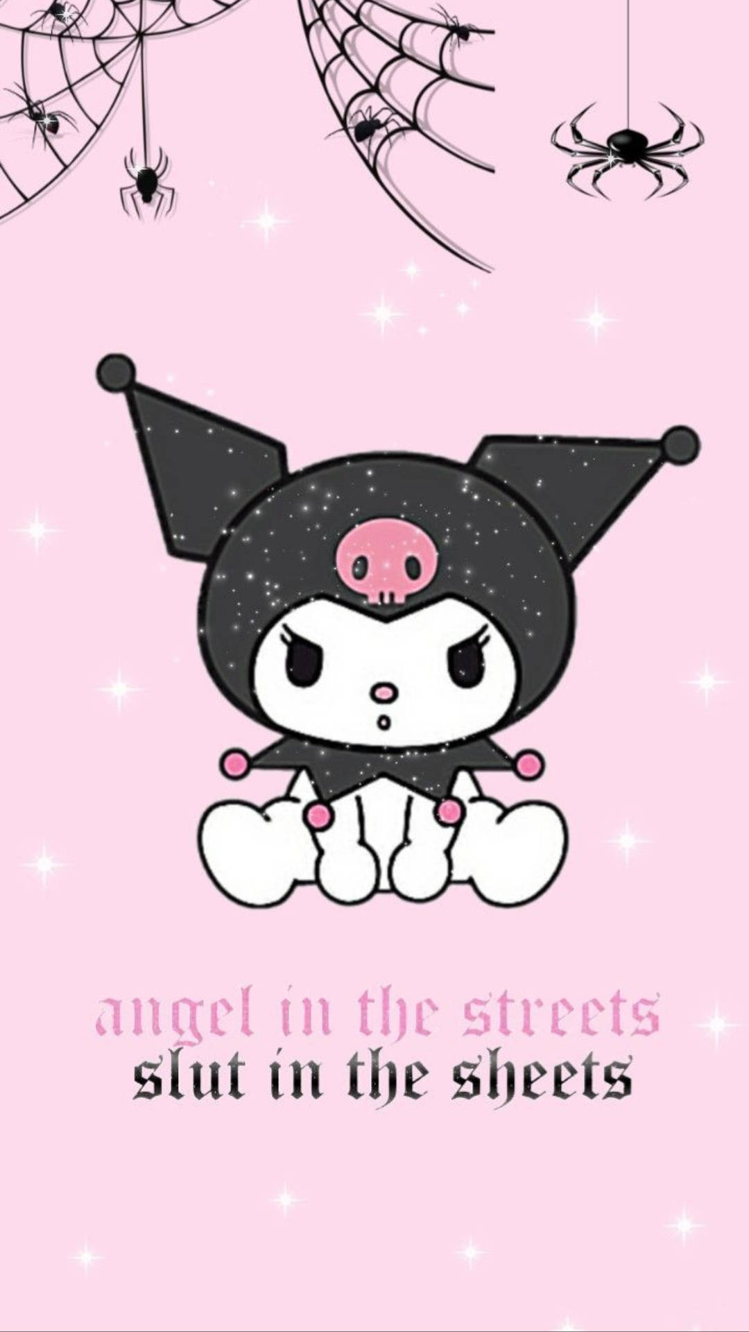 My Melody Kuromi med edderkopper og spindelvæv Wallpapers