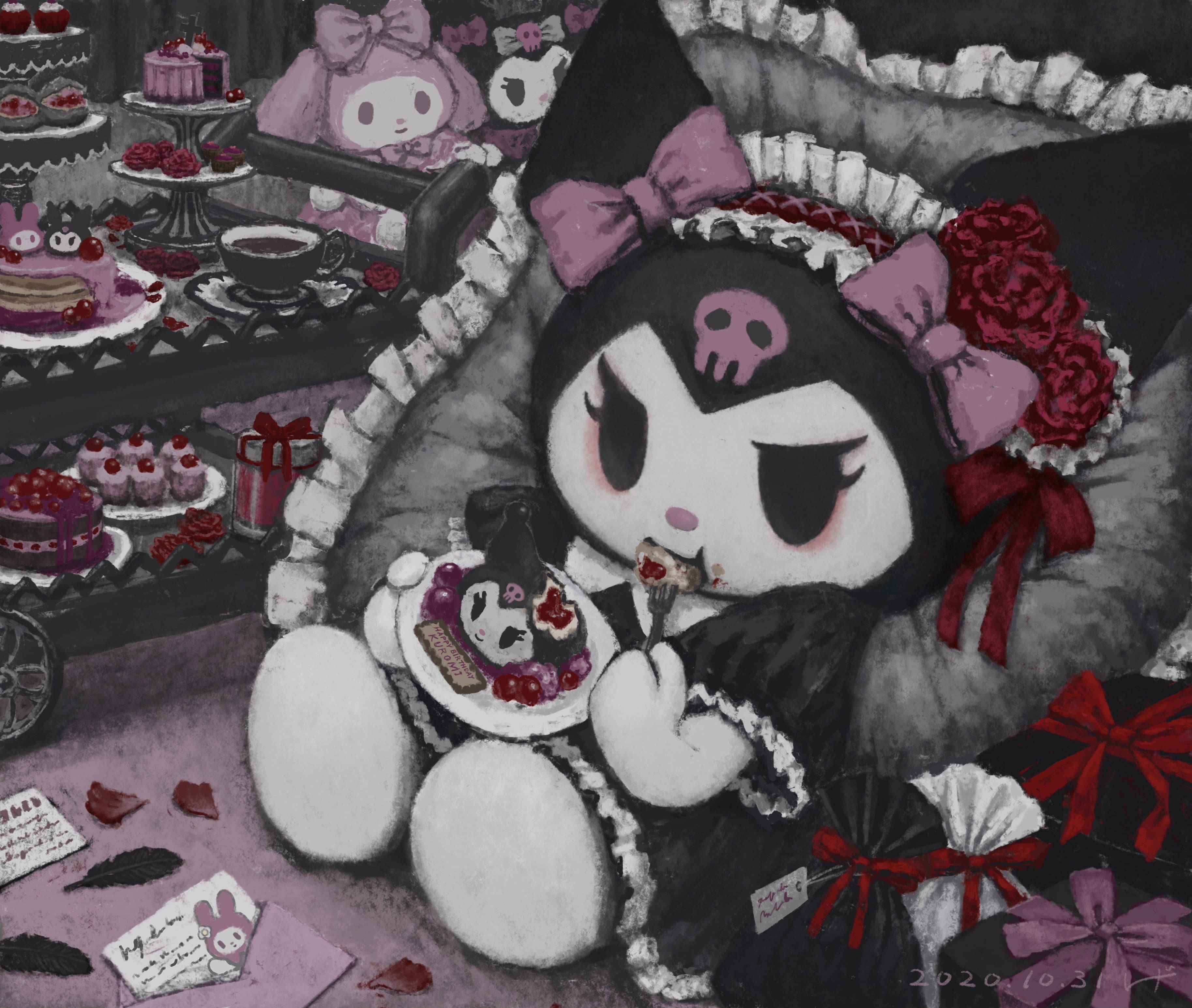 My Melody Kuromi Sødt Kunstværk Wallpapers