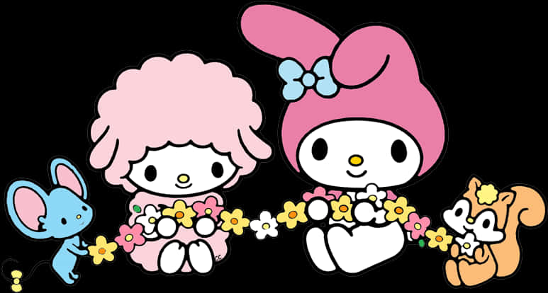 My Melody og venner blomsterkrans Wallpapers