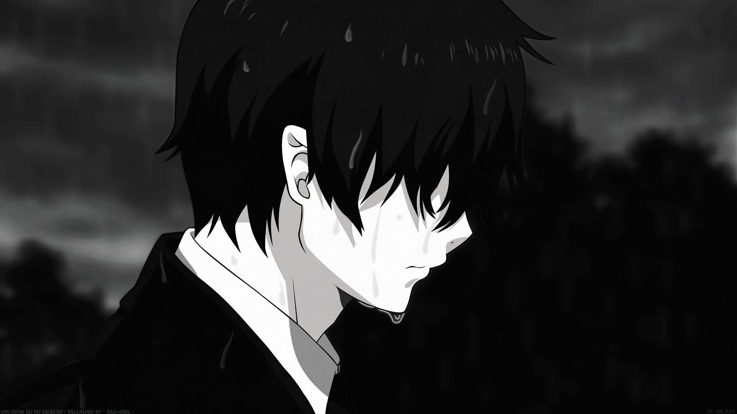 Mystisk anime-figur i sort og hvid Wallpapers