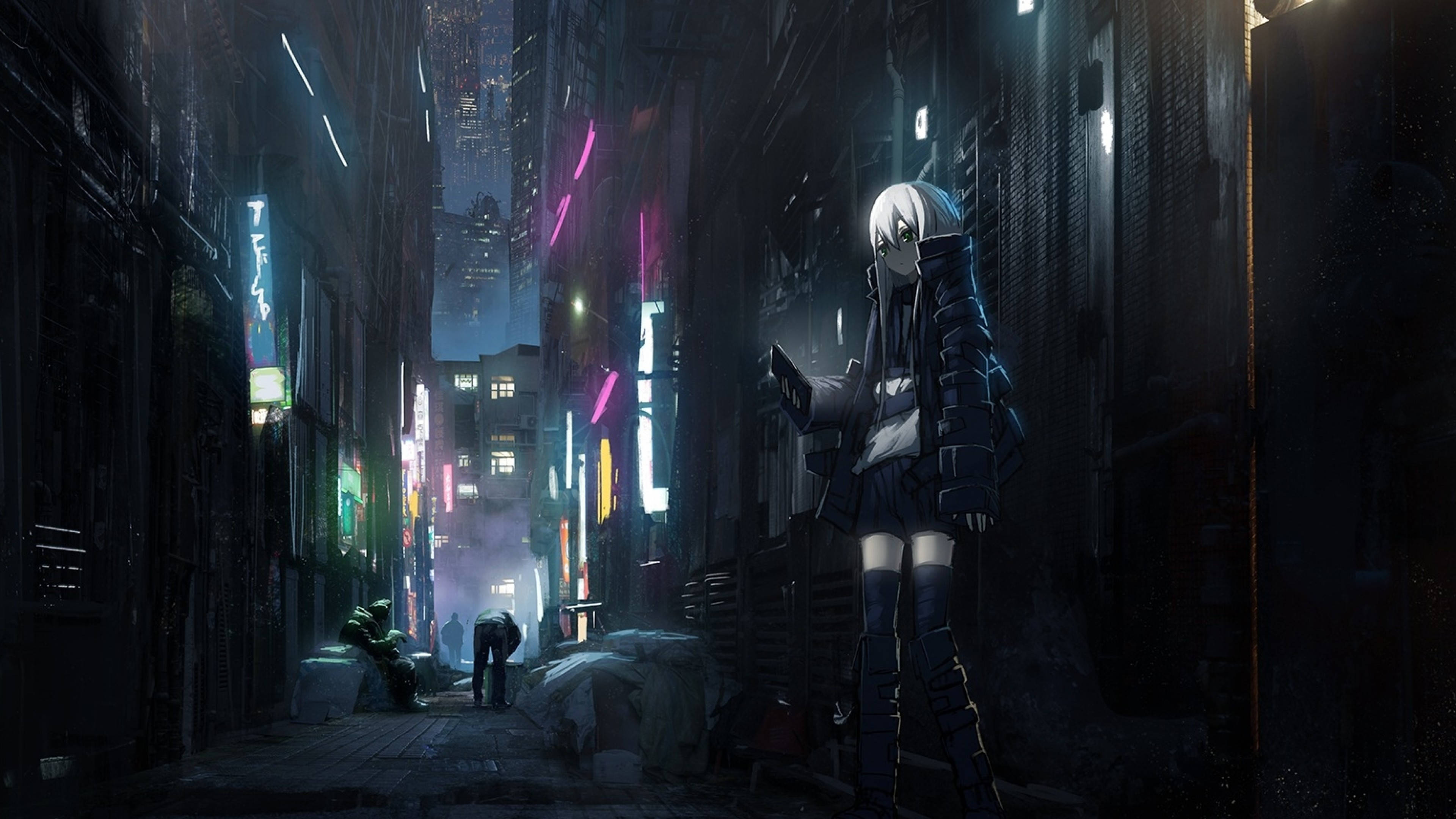Mystisk anime-mørk byscene Wallpapers