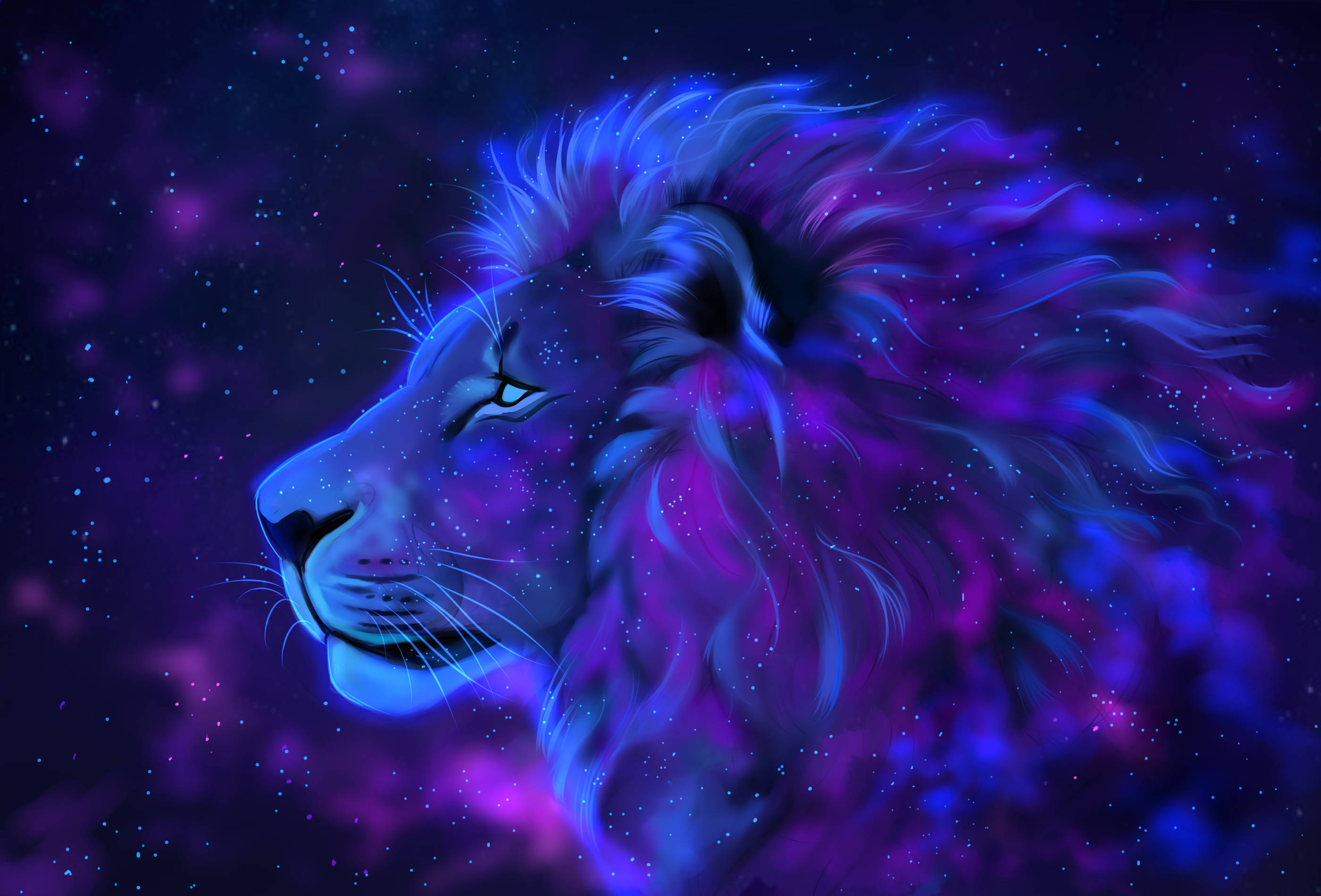 Mystisk galakse-løve, der stirrer ud i universet Wallpapers