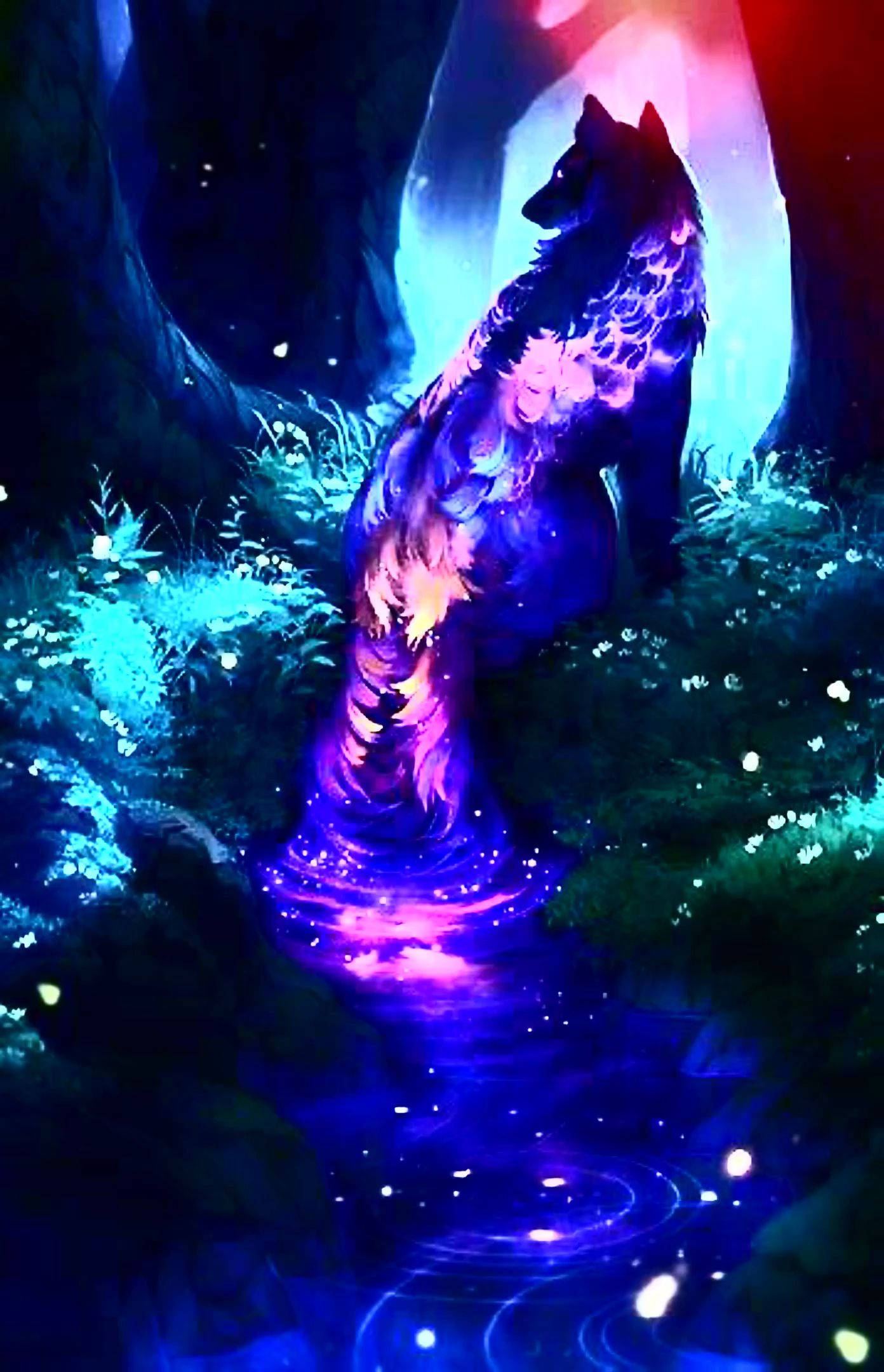 Mystisk galakseulv i skoven Wallpapers