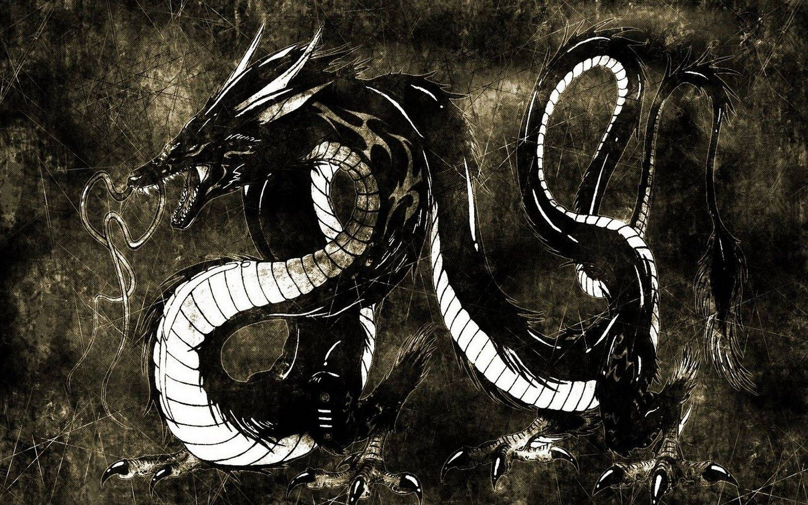 Mystisk sort skællet japansk dragekunst Wallpapers