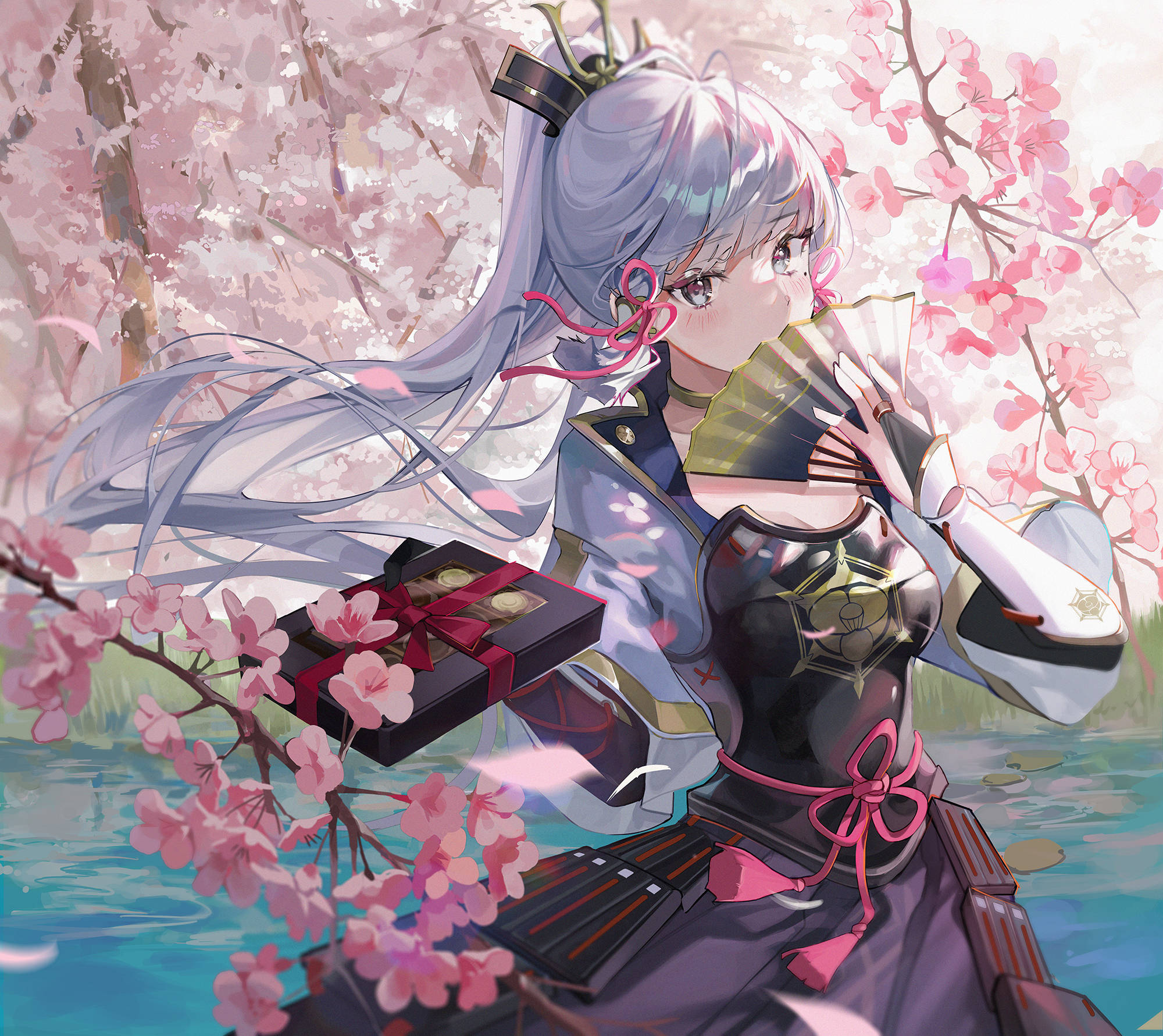 Nådig Kamisato Ayaka Overrækker en Æske Chokolade Wallpapers