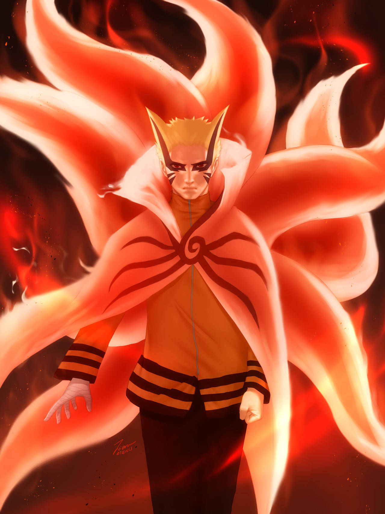 Naruto Baryon-tilstand med flammende haler Wallpapers