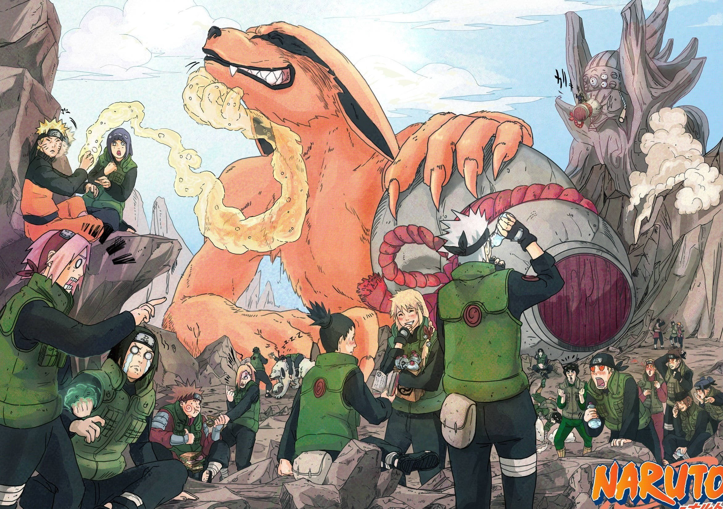 Naruto Live Kurama stående over karakterer Wallpapers
