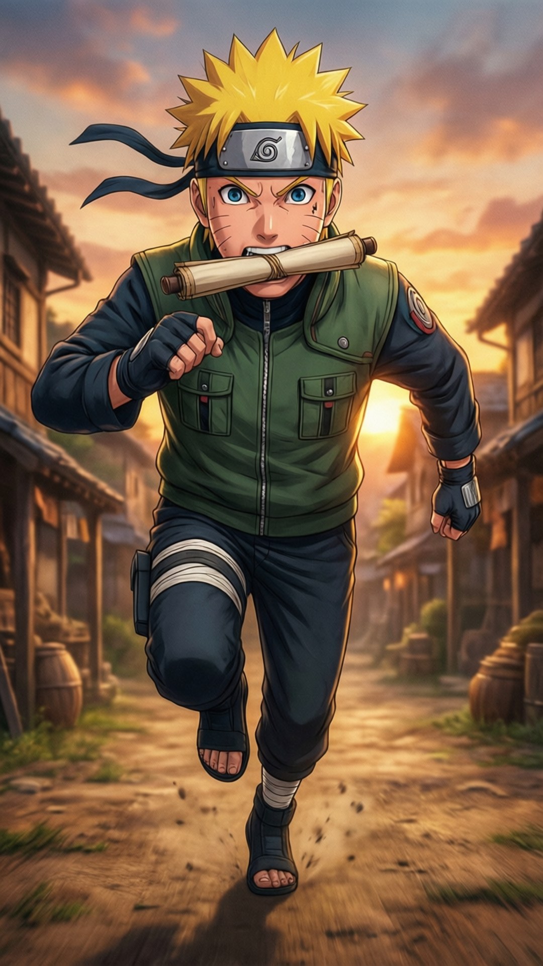 Naruto løber med en rulle i aktion.