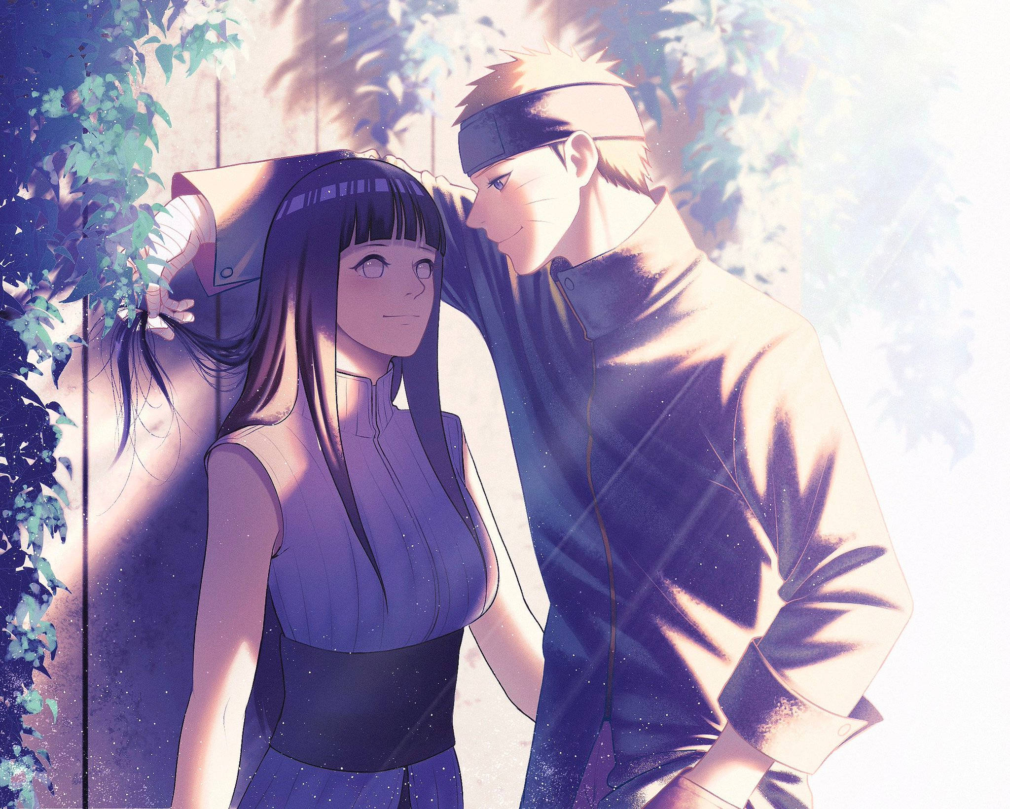 Naruto og Hinata læner sig mod hinanden Wallpapers