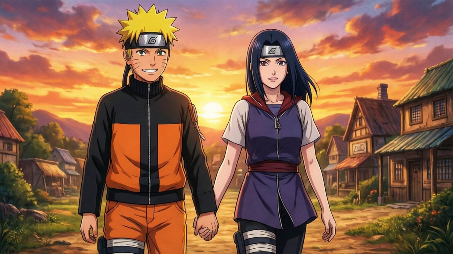 Naruto og Hinata ved solnedgang Wallpapers