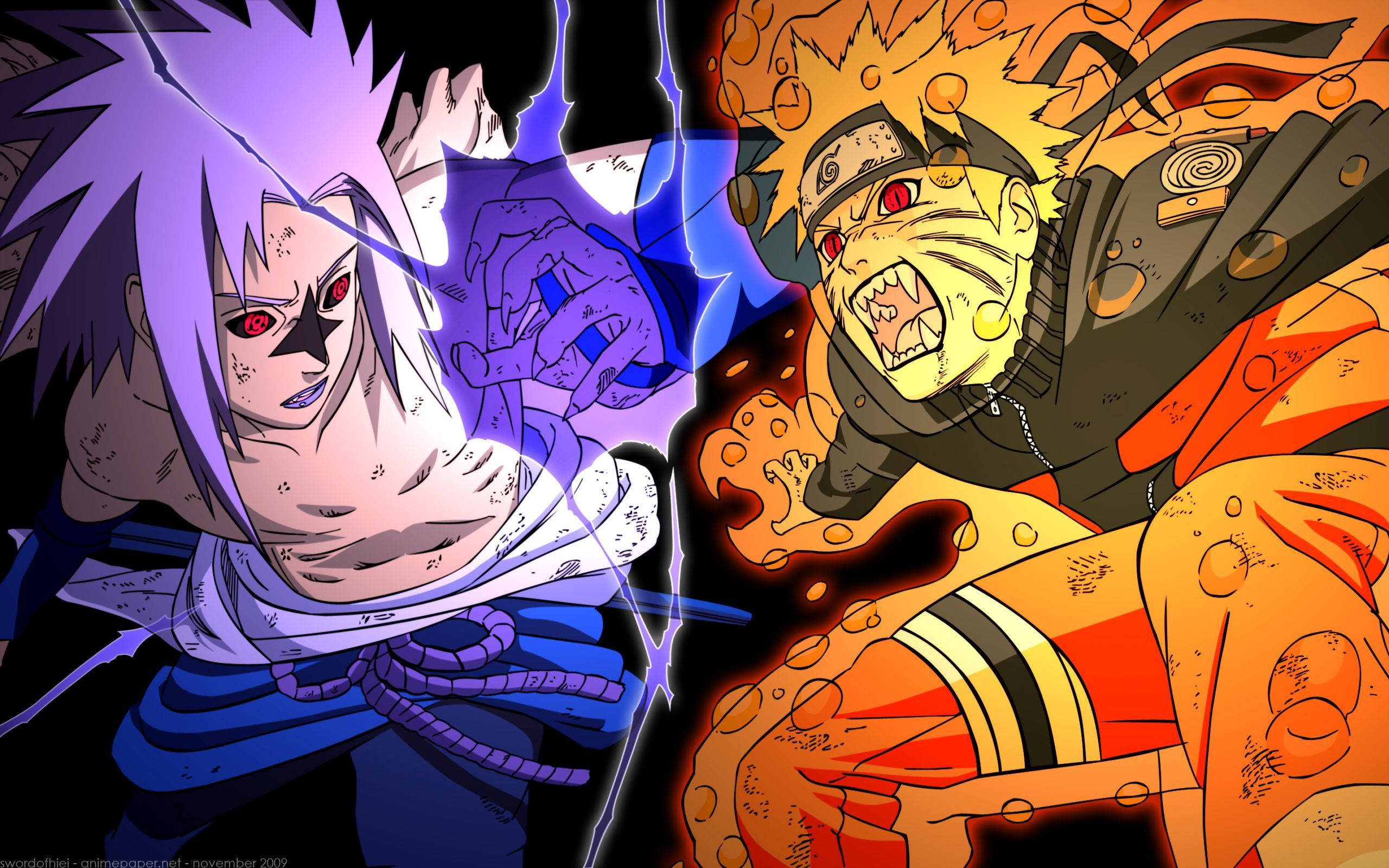 Naruto og Sasuke bruger deres Jinchuuriki- og Sharingan-kraft til at kæmpe mod onde kræfter Wallpapers