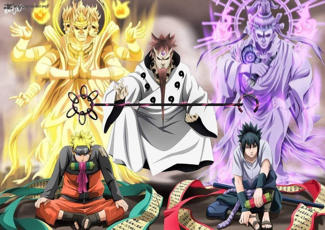 Naruto Uzumaki og Sasuke Uchiha træner med chakra i Bladbyen. — Naruto Wallpapers