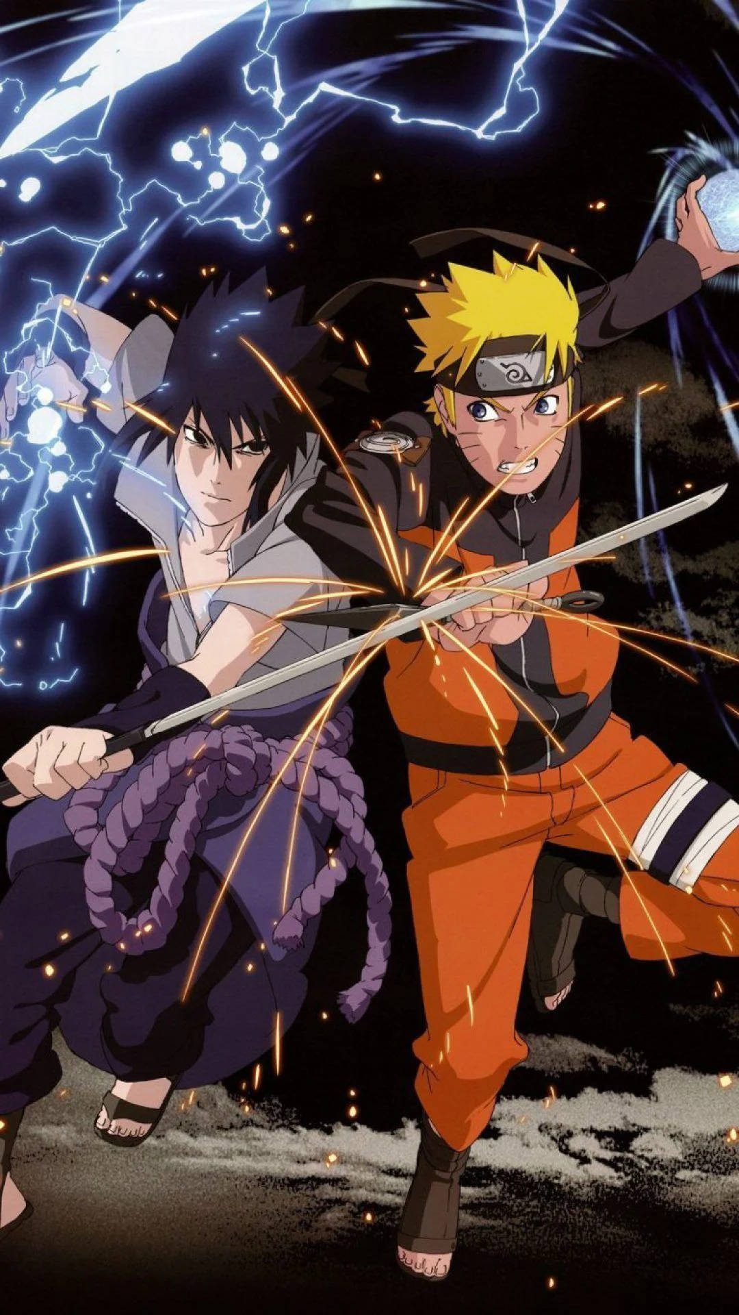 Naruto og Sasuke Side om Side Kamp Wallpapers