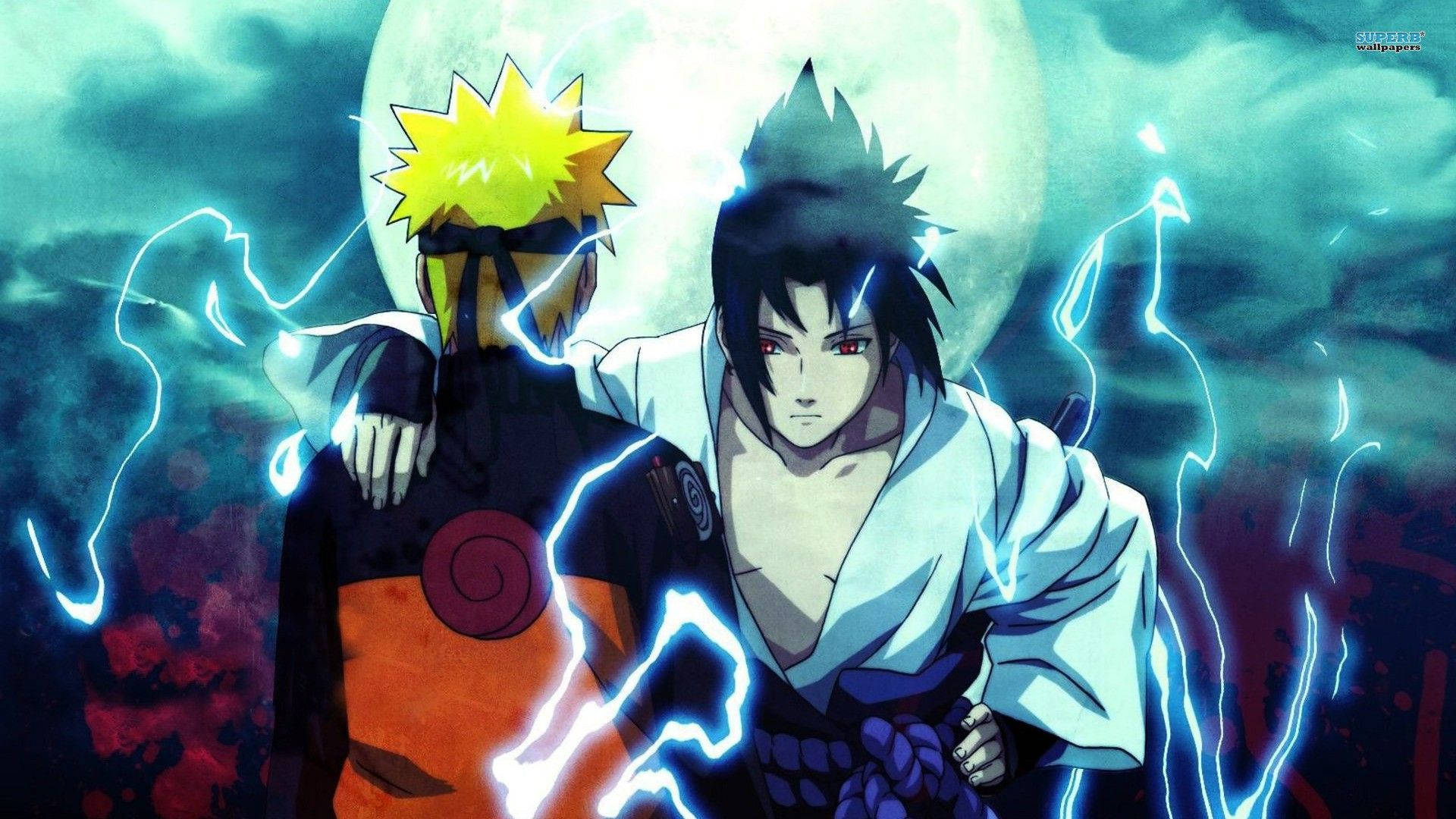 Naruto og Sasuke under månen Wallpapers