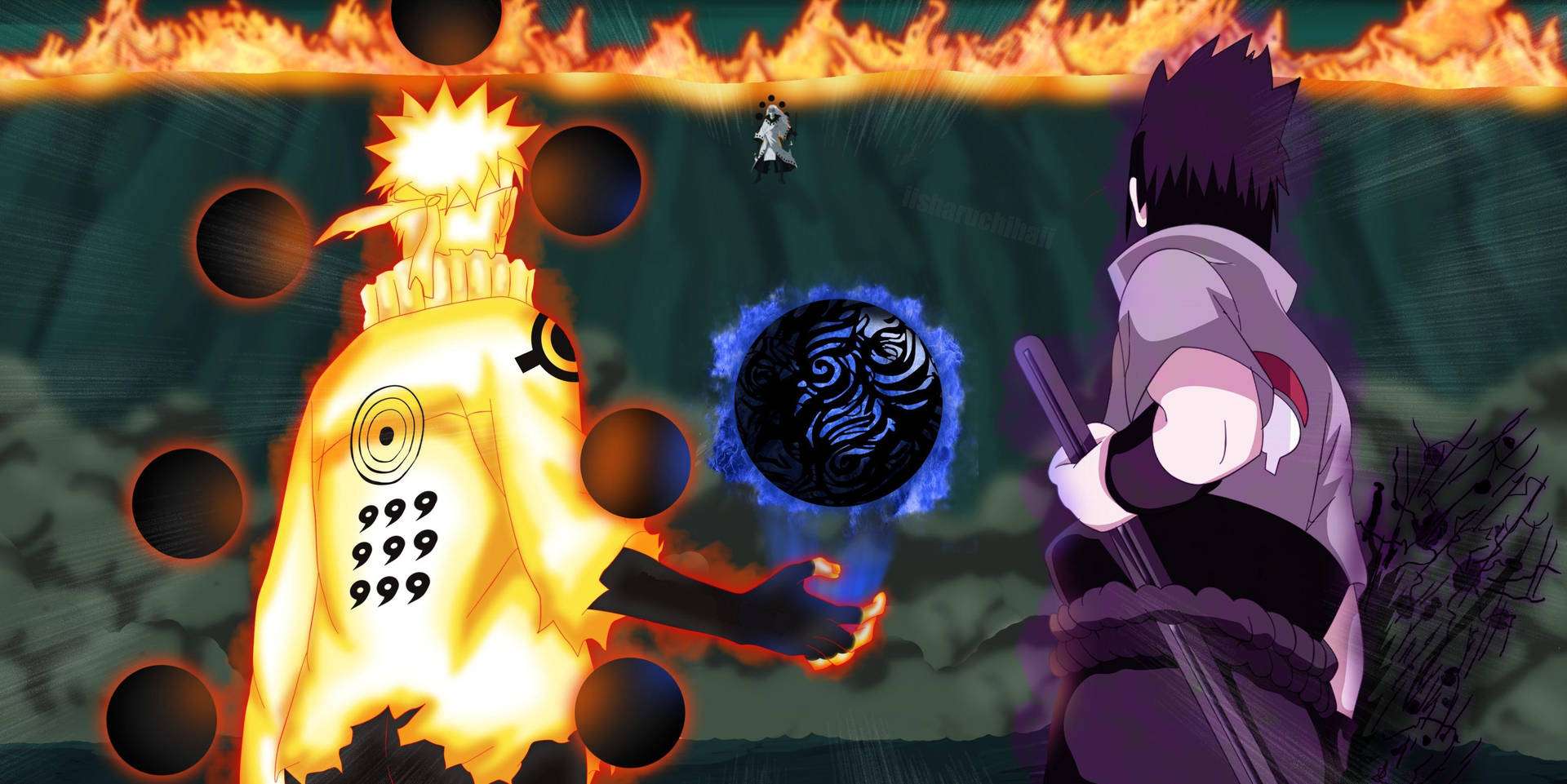 Naruto tager kampen op mod Uchiha Madara i et af de mest ikoniske slag i Naruto Shippuden Wallpapers