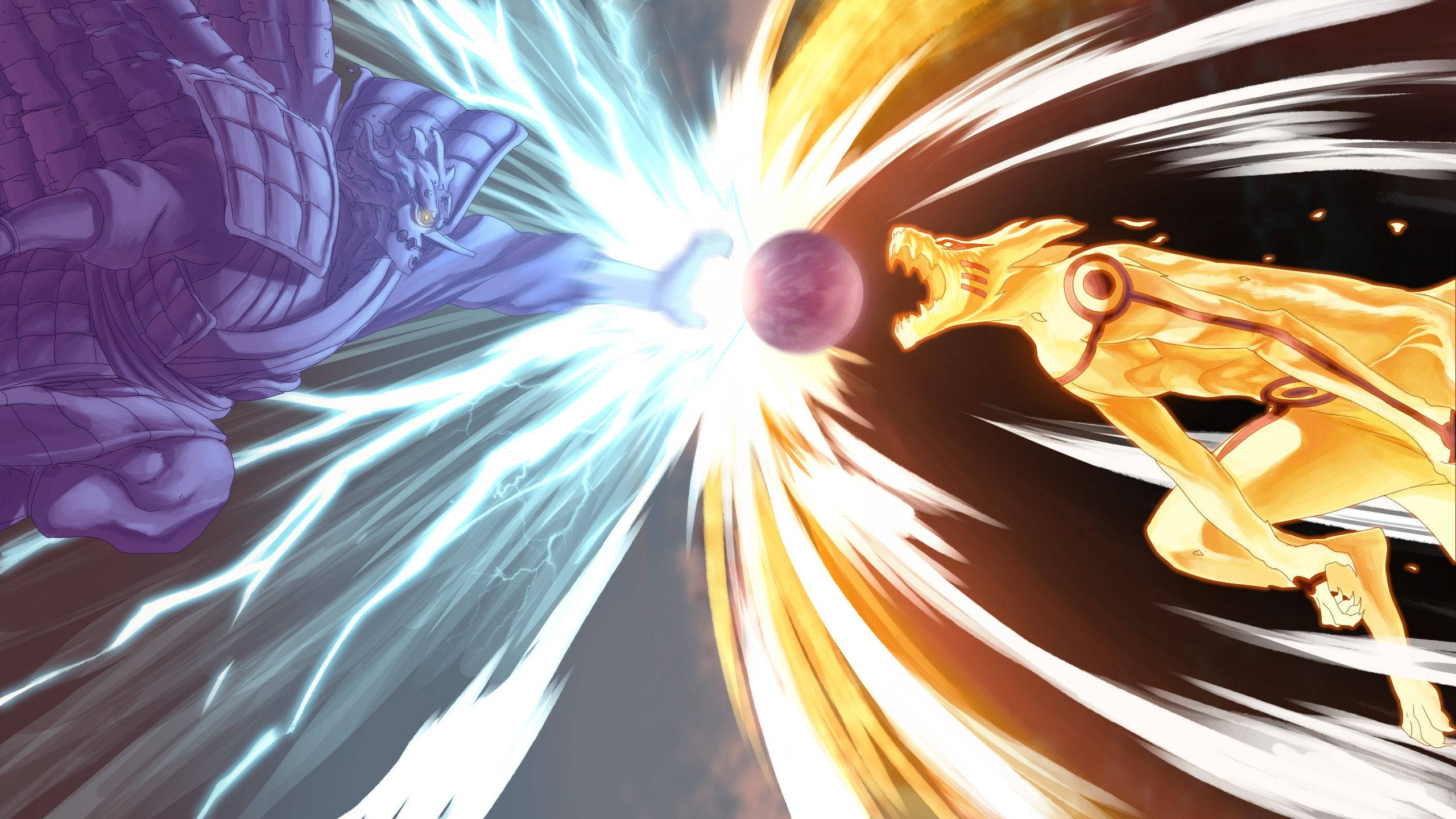 Naruto Uzumaki i Kurama-tilstand kæmper mod Sasuke Uchiha i Susano-tilstand Wallpapers