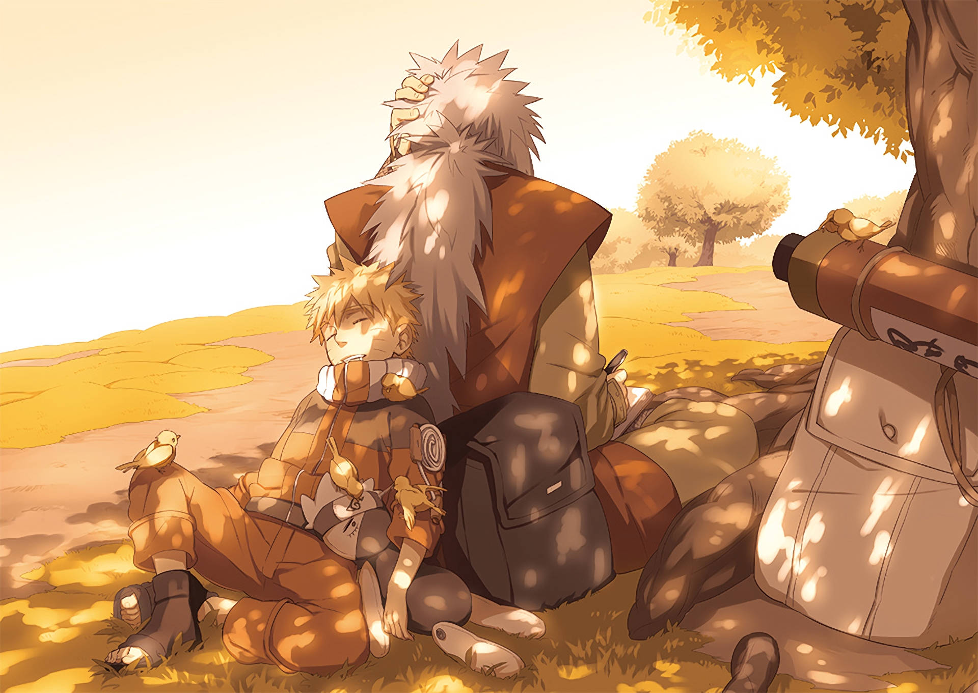 Naruto Uzumaki og Jiraiya sover Wallpapers