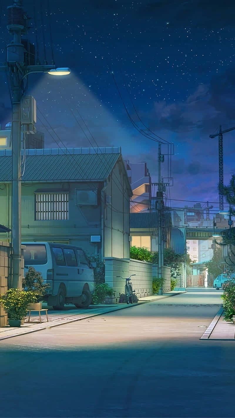 Natlig anime-scene fra bykvarter Wallpapers