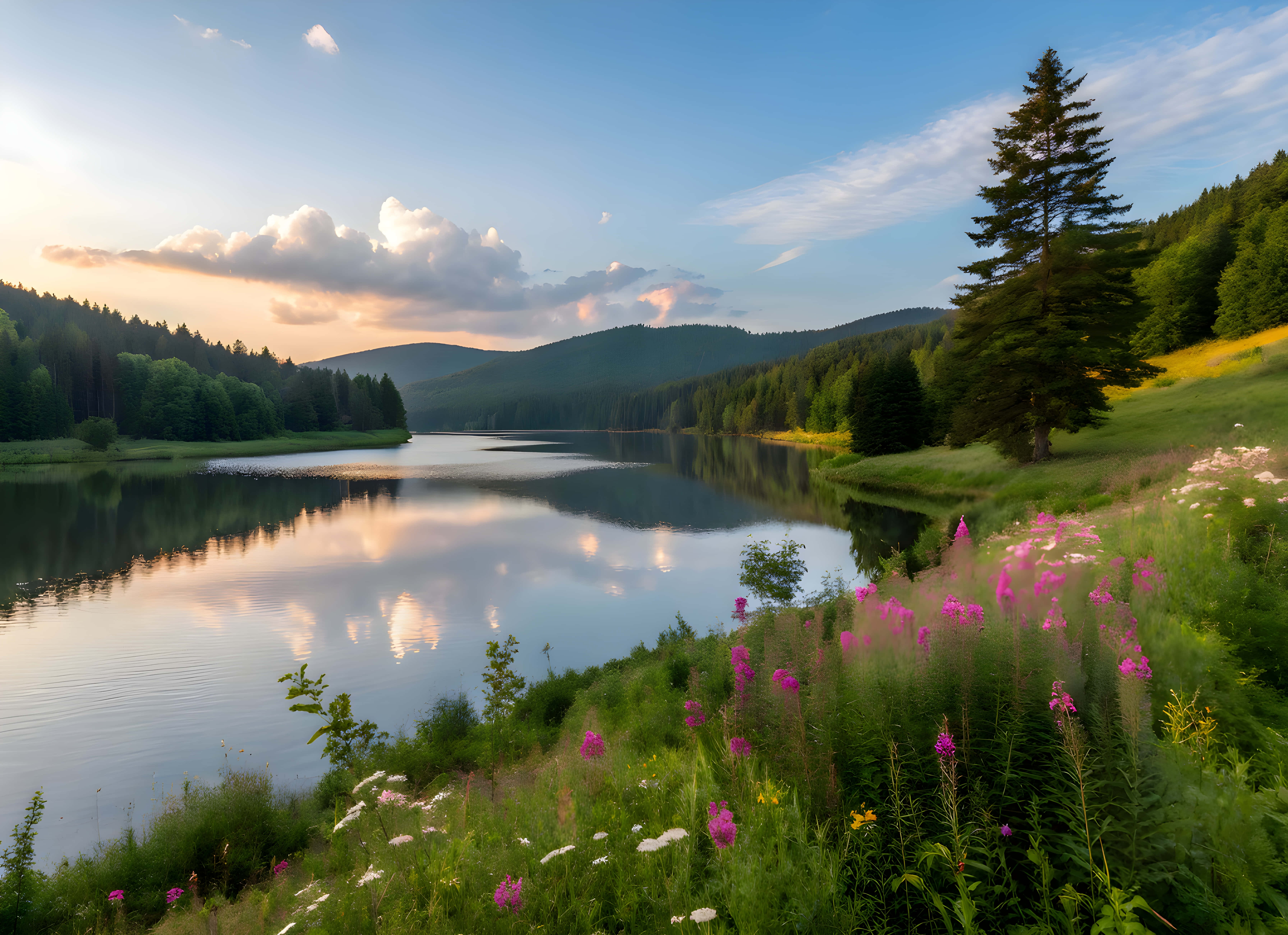 Naturudsigt med bjerg i en flod Wallpapers