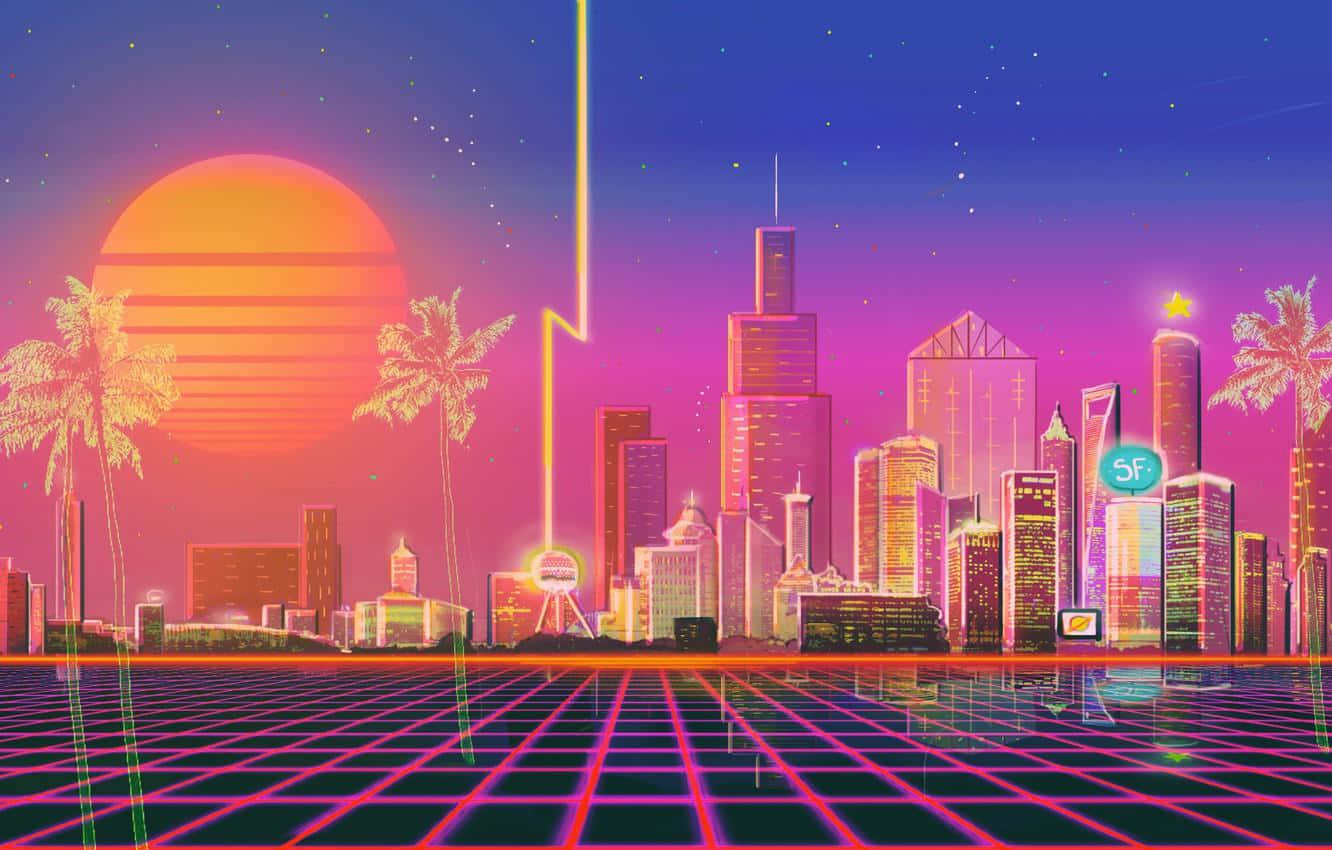 Neon Citys lys skinner klart på nattehimlen. Wallpapers