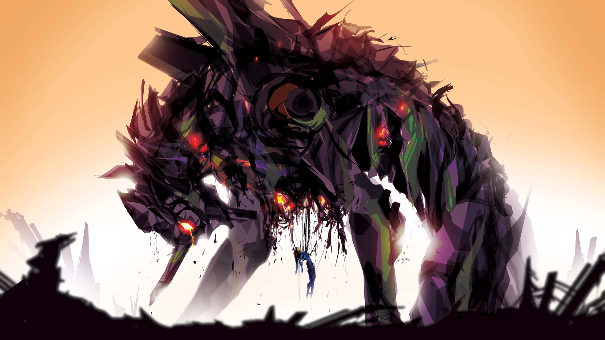 Neon Genesis Evangelions futuristisk mecha-vogter mod tusmørkehimmel Wallpapers