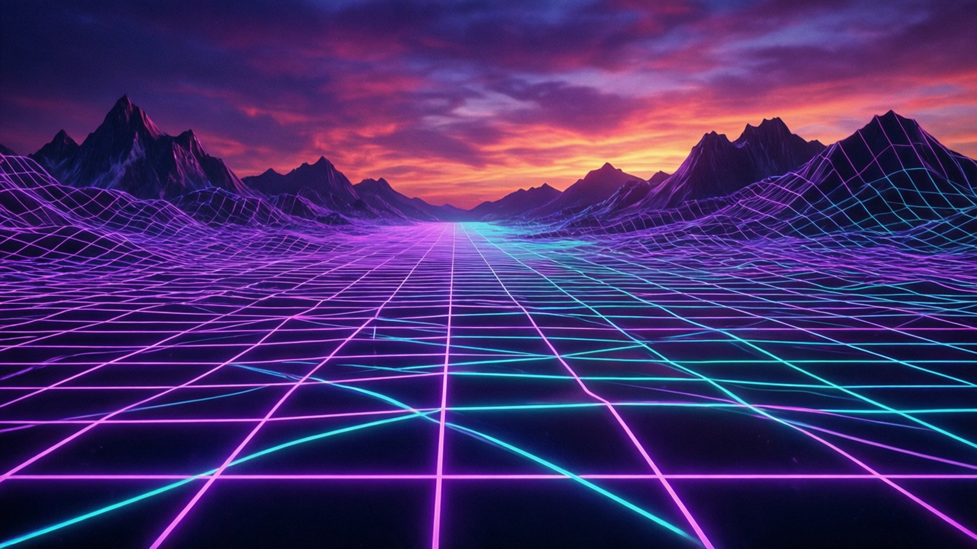 Neon Grid Bjerge Wallpapers