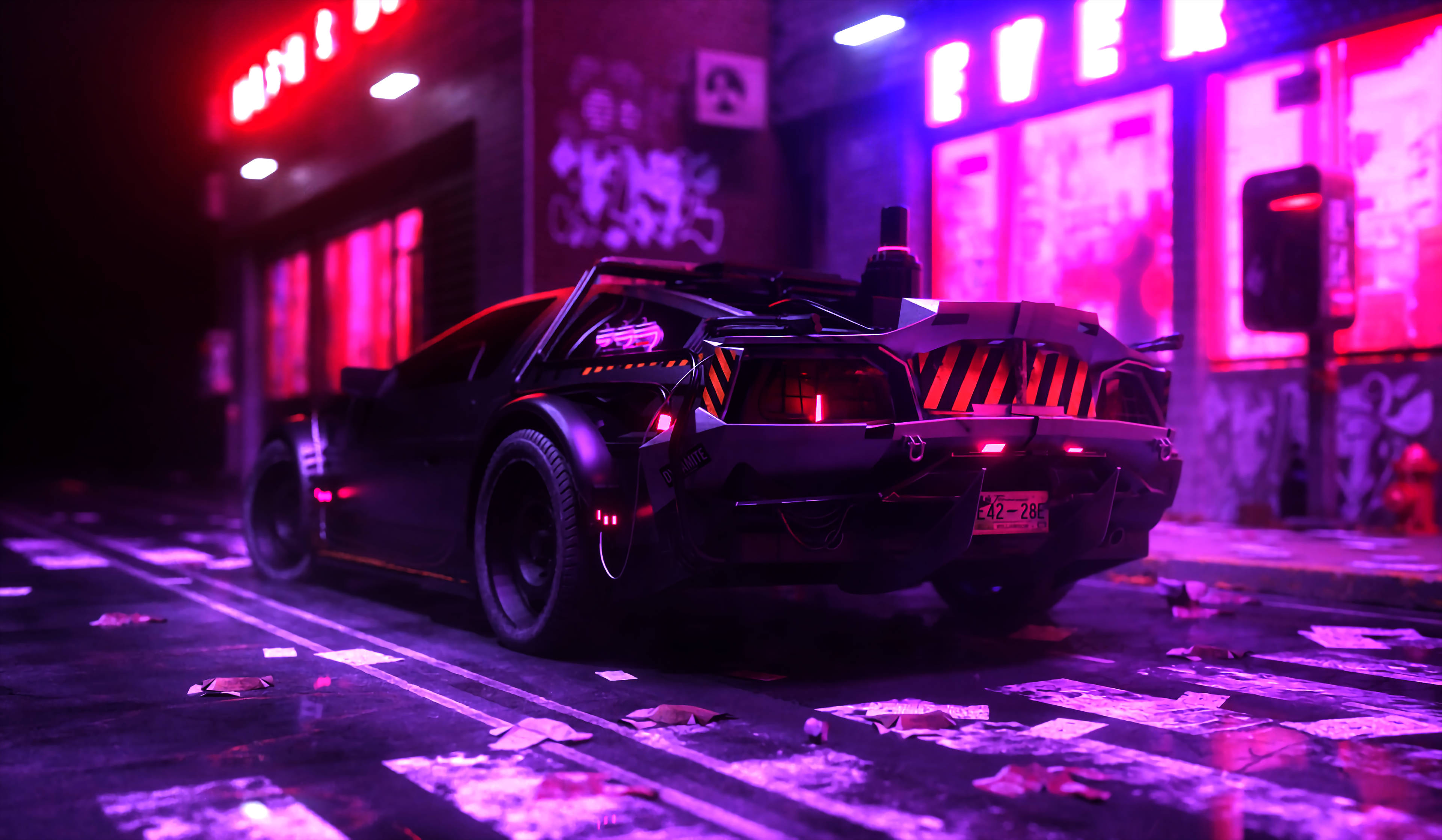 Neon lilla æstetisk specialbygget bil Wallpapers