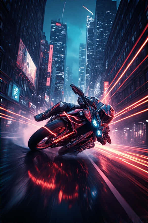 Neon Motorcykeljagt i Mørk By Dynamisk 4K Wallpapers