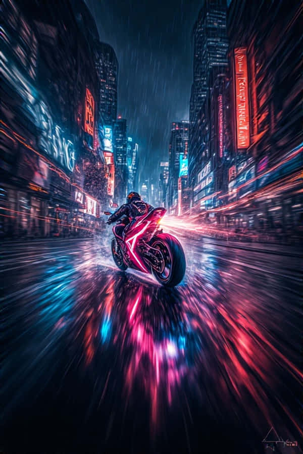 Neon Motorcykeljagt i Mørk By Dynamisk 4K Wallpapers