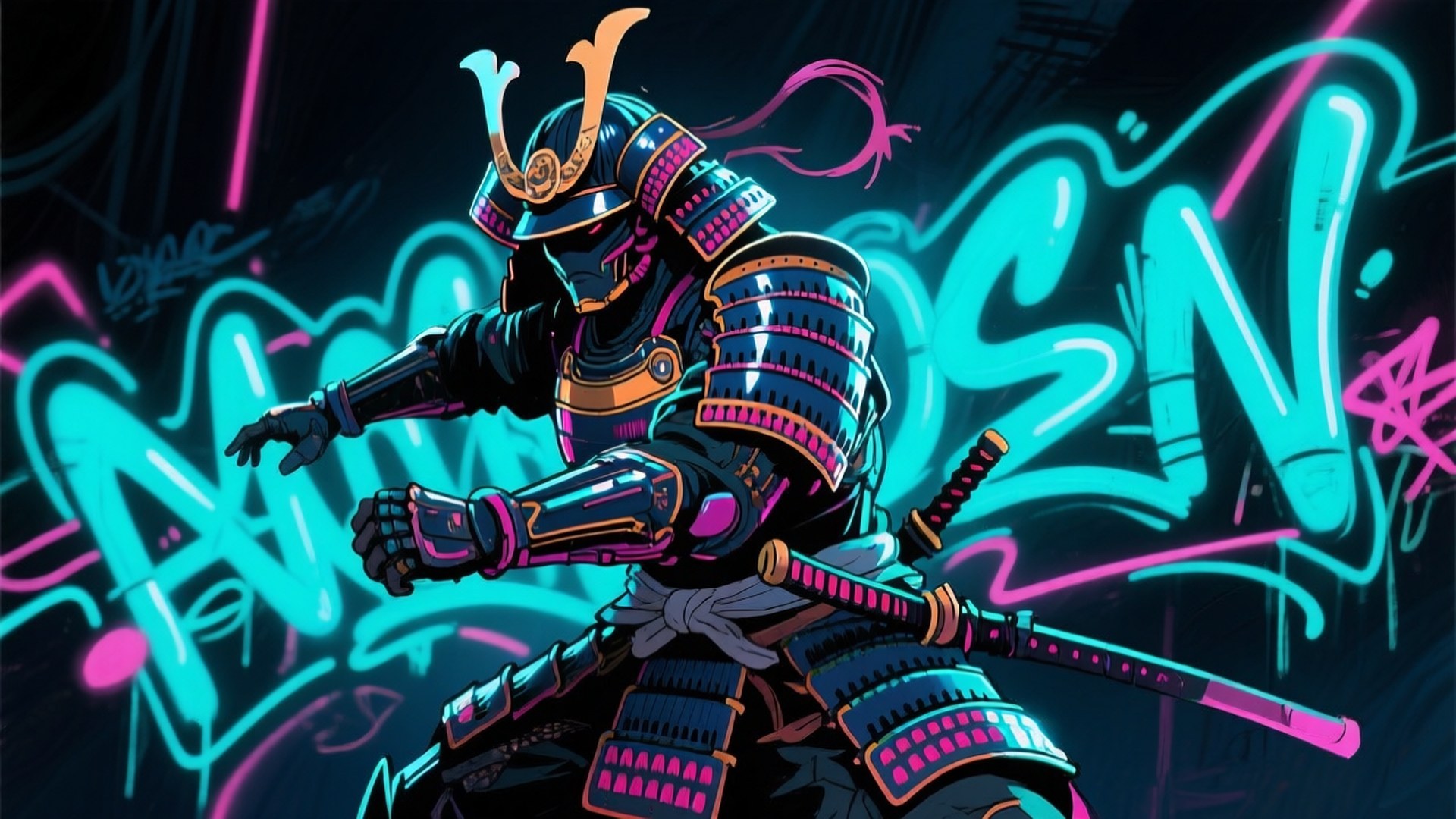 Neon Samurai Cool Tegning Wallpapers
