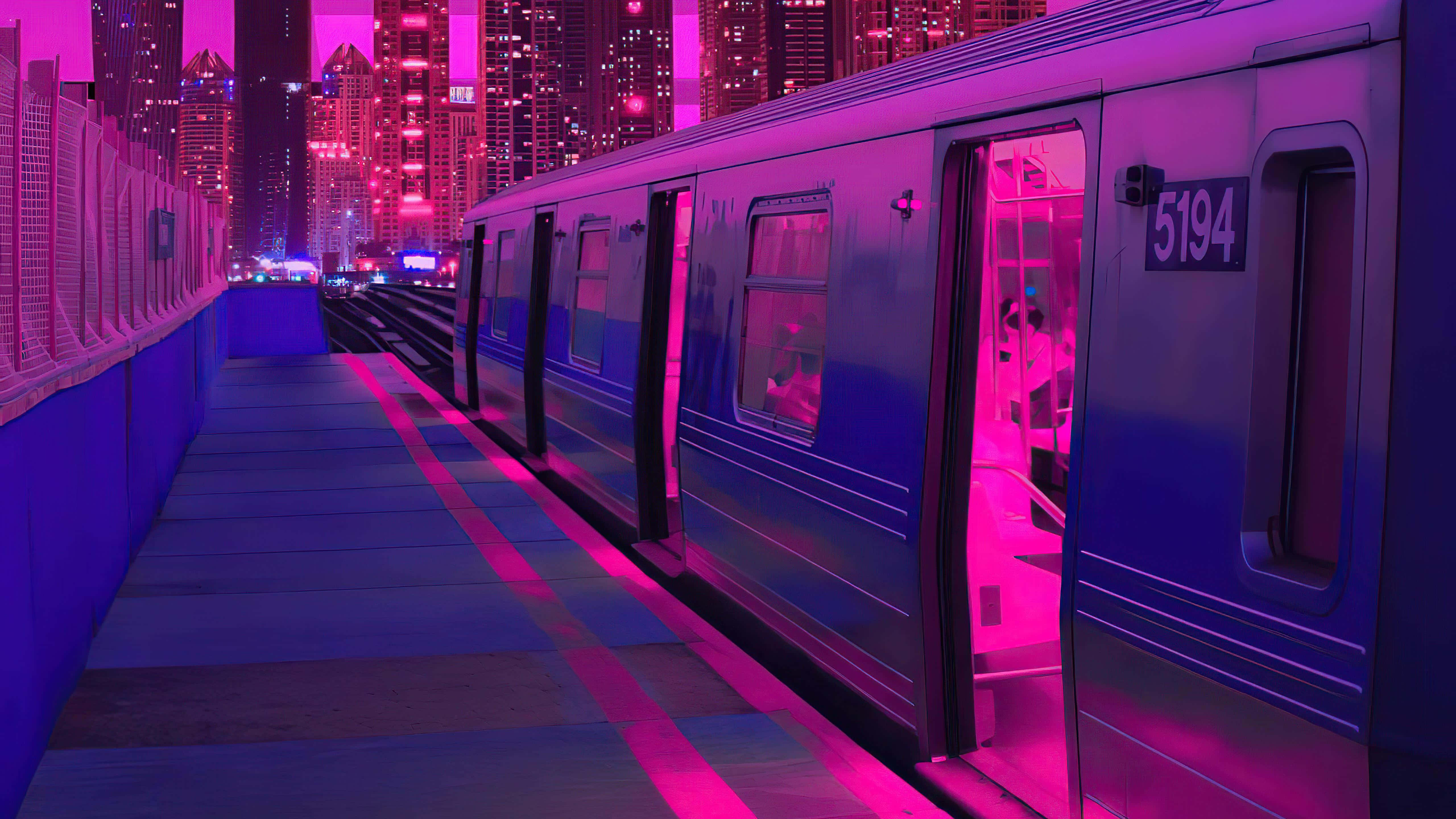Neon Tog Synthwave Baggrund Wallpapers