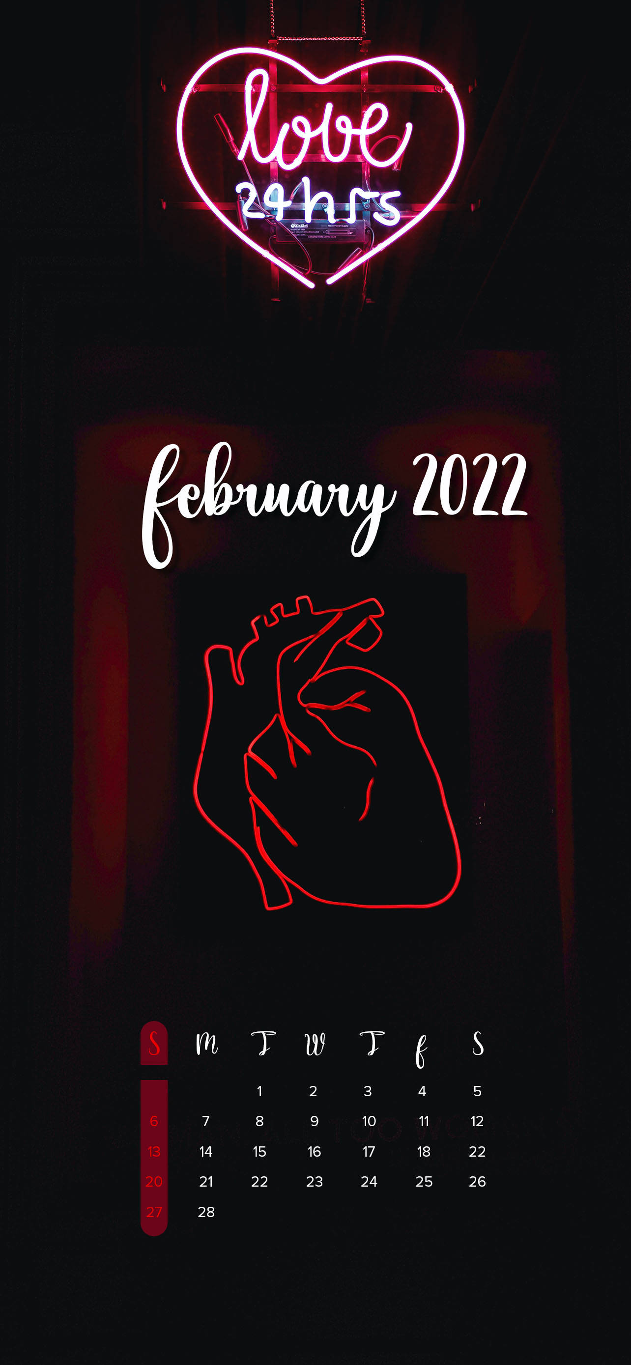 Neonhjerte Februar 2022 Kalender Wallpapers
