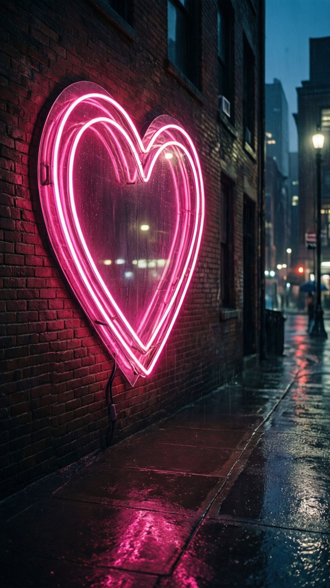 Neonhjerte i regn Wallpapers