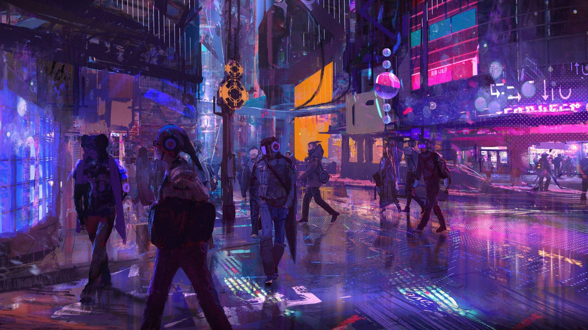 Neonlilla æstetisk cyberpunk-gade Wallpapers