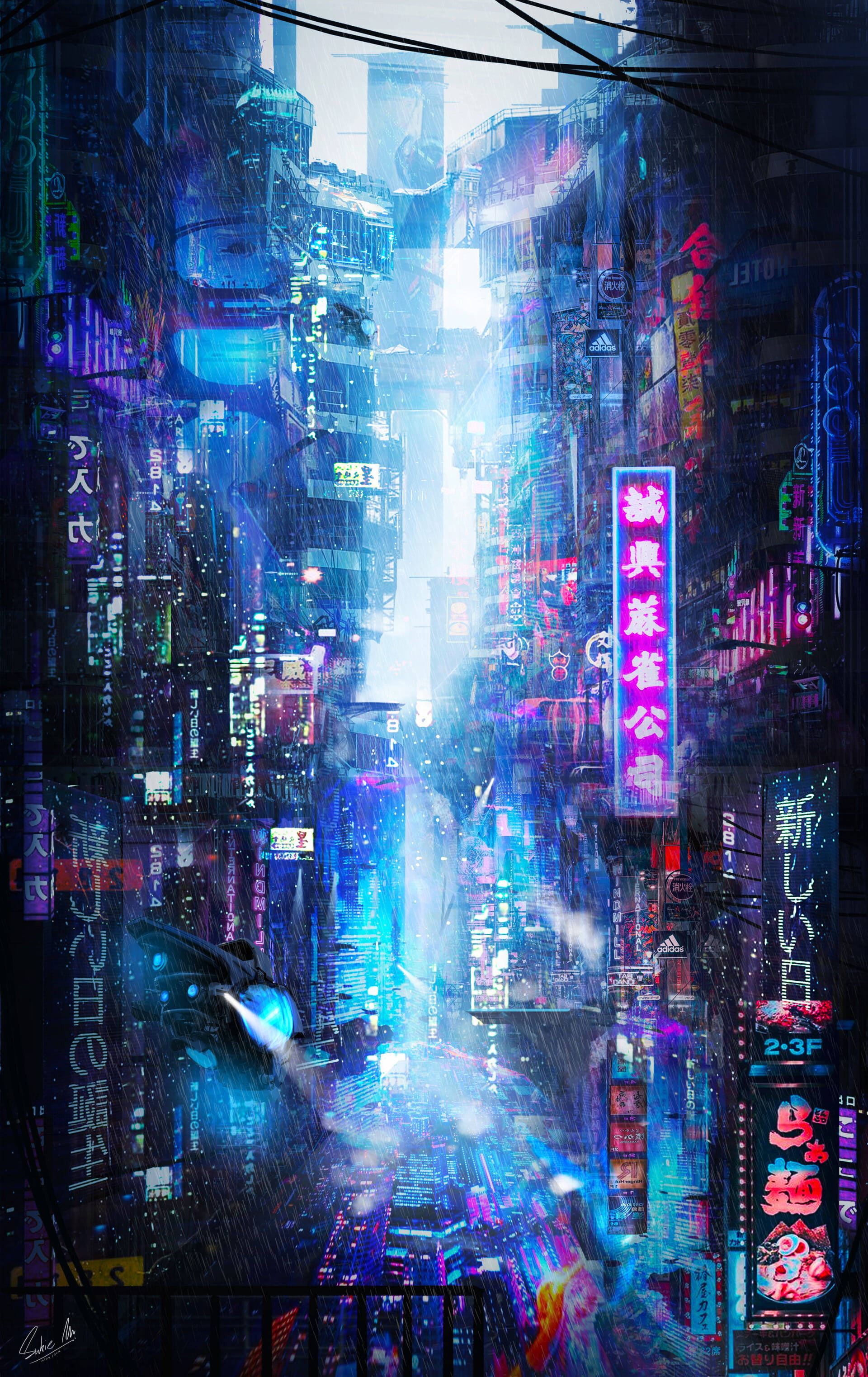 Neonlys og smuk regn Wallpapers