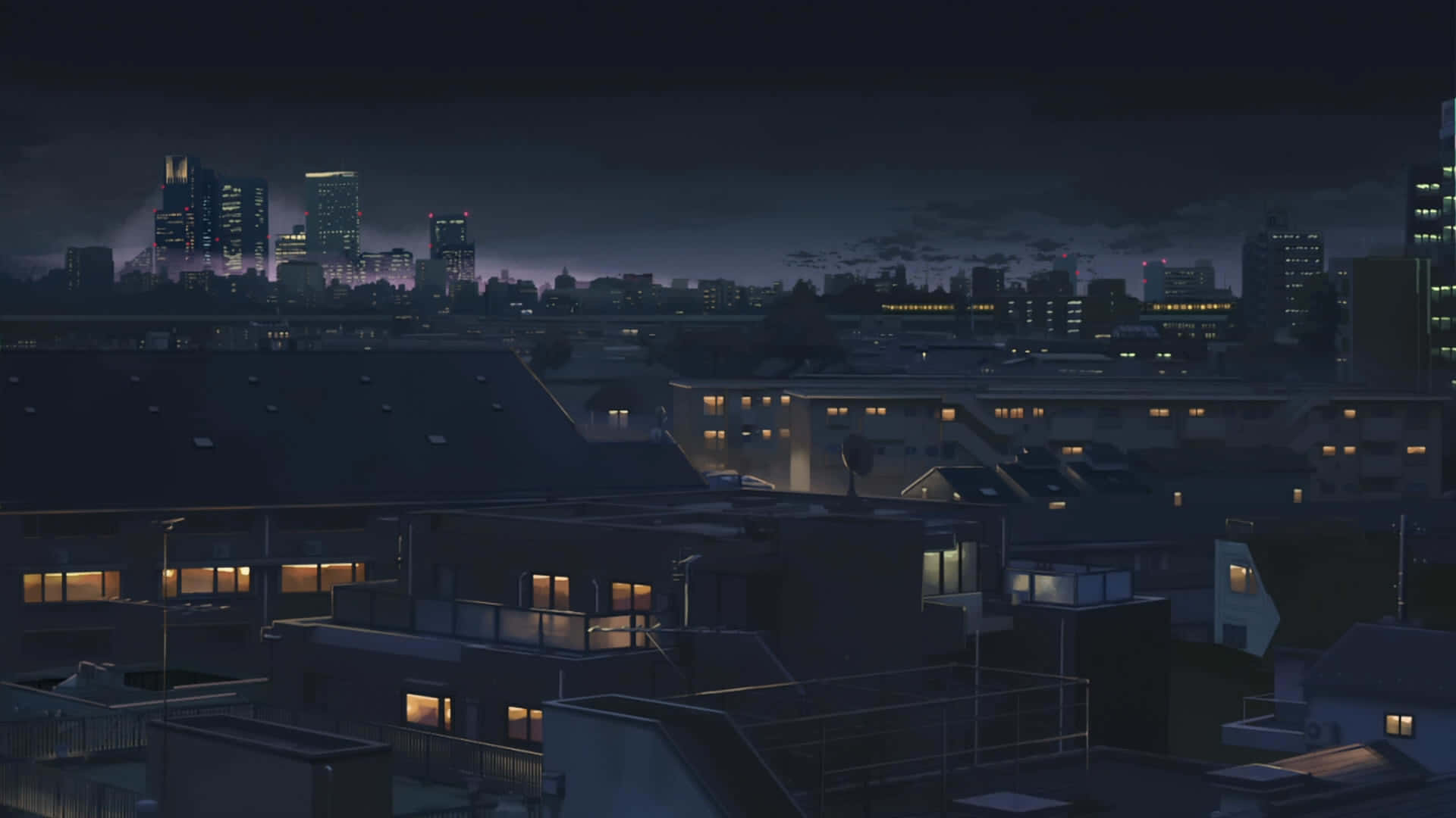 Neonlys oplyser de travle Anime City-gader Wallpapers