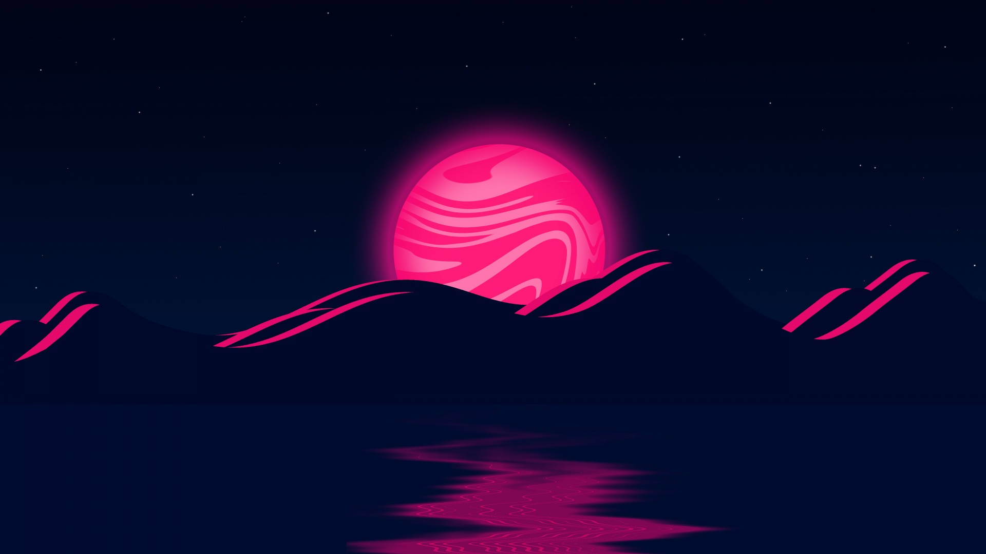 Neonmåne lyserøde bølger Wallpapers