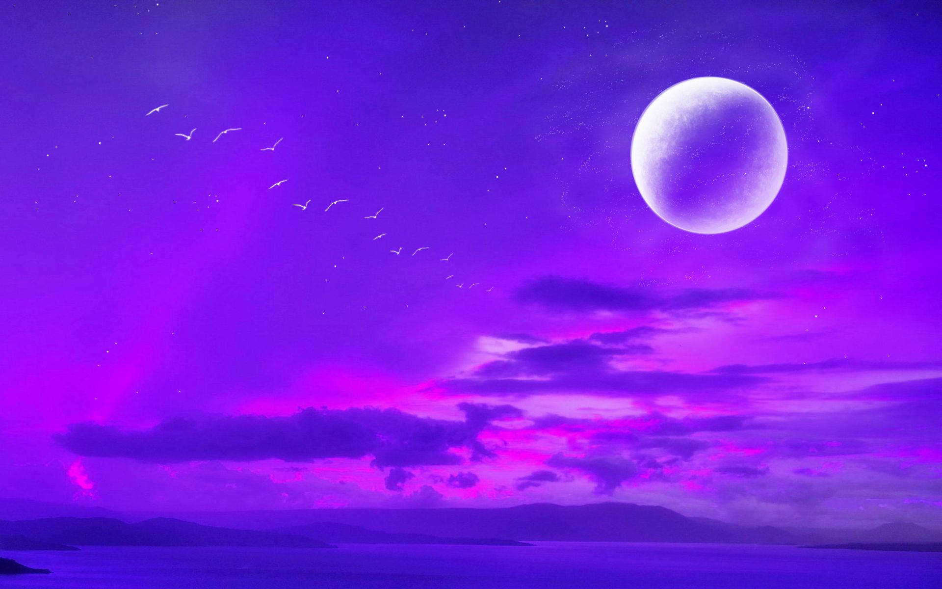 Neonmåne og lilla himmel Wallpapers