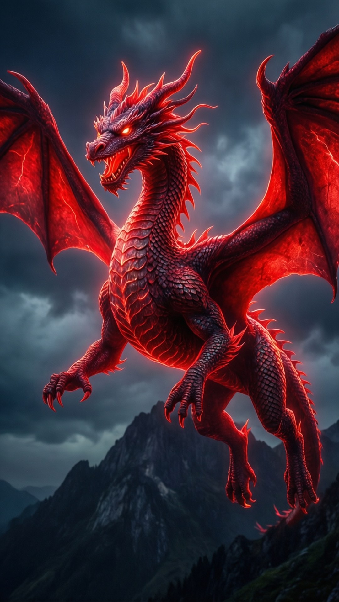 Neonrød dragesilhuet Wallpapers