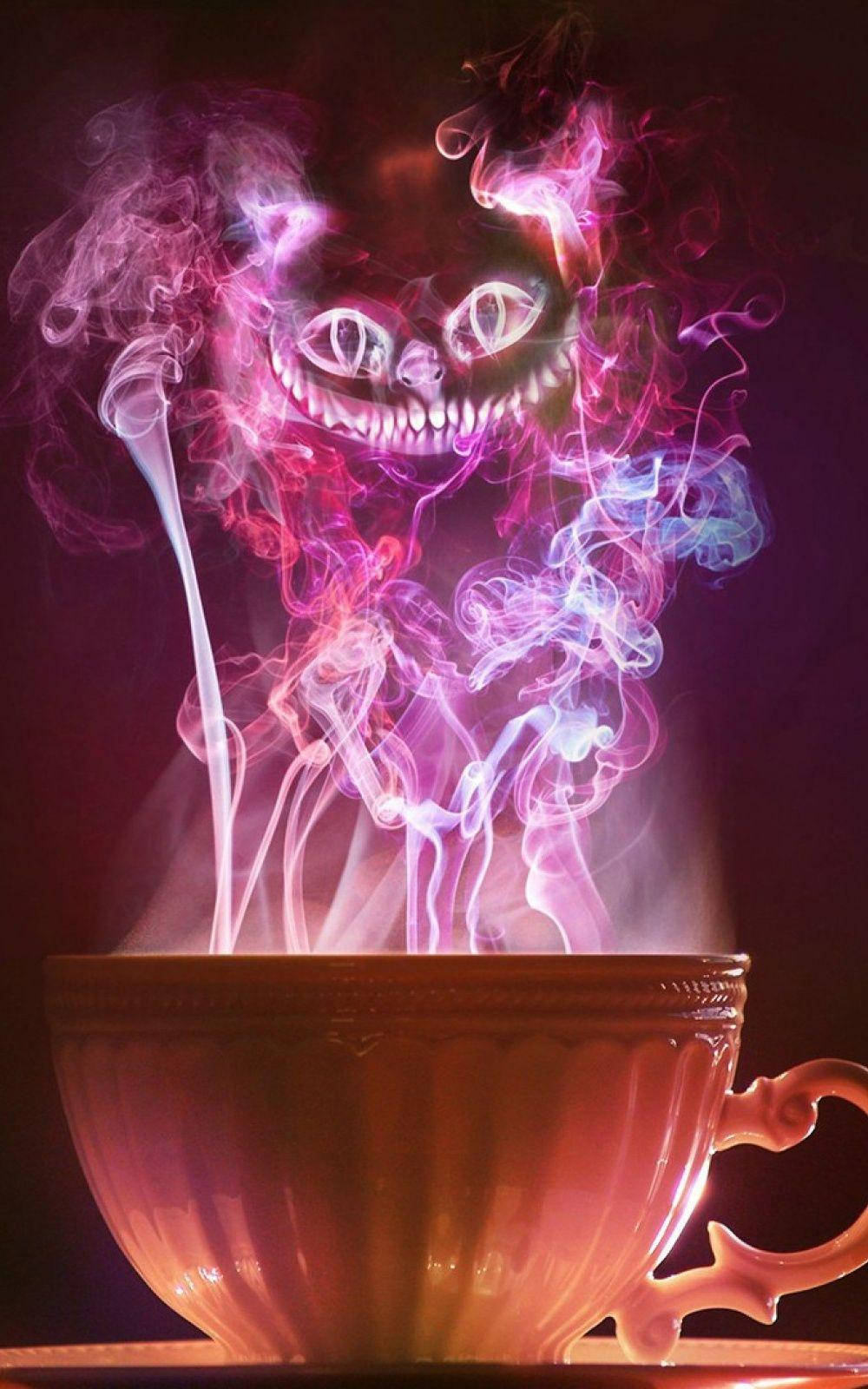 Neonrosa Cheshire-kat røg Wallpapers