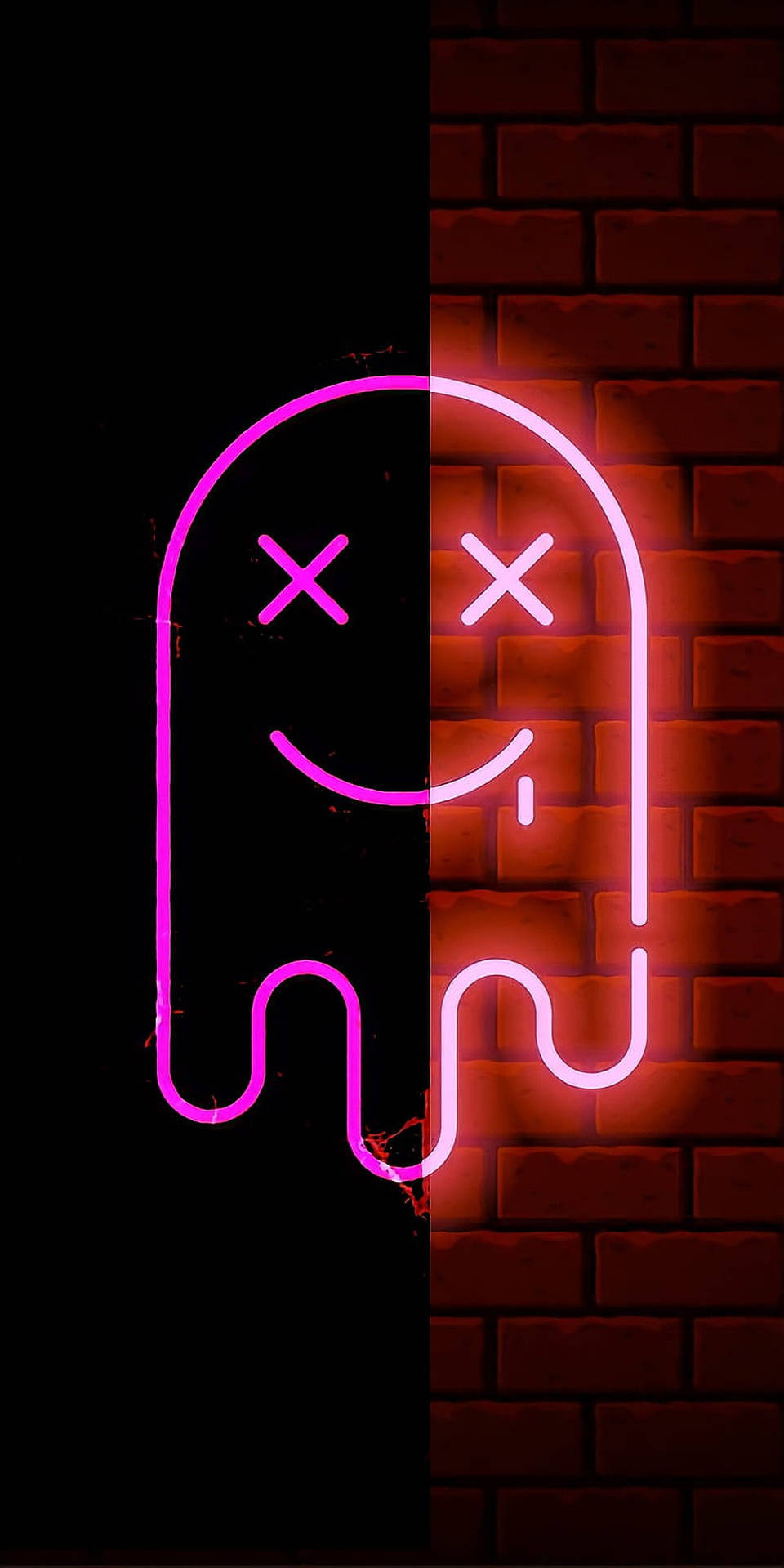 neonskilt med et smilende ansigt på en murstensvæg Wallpapers
