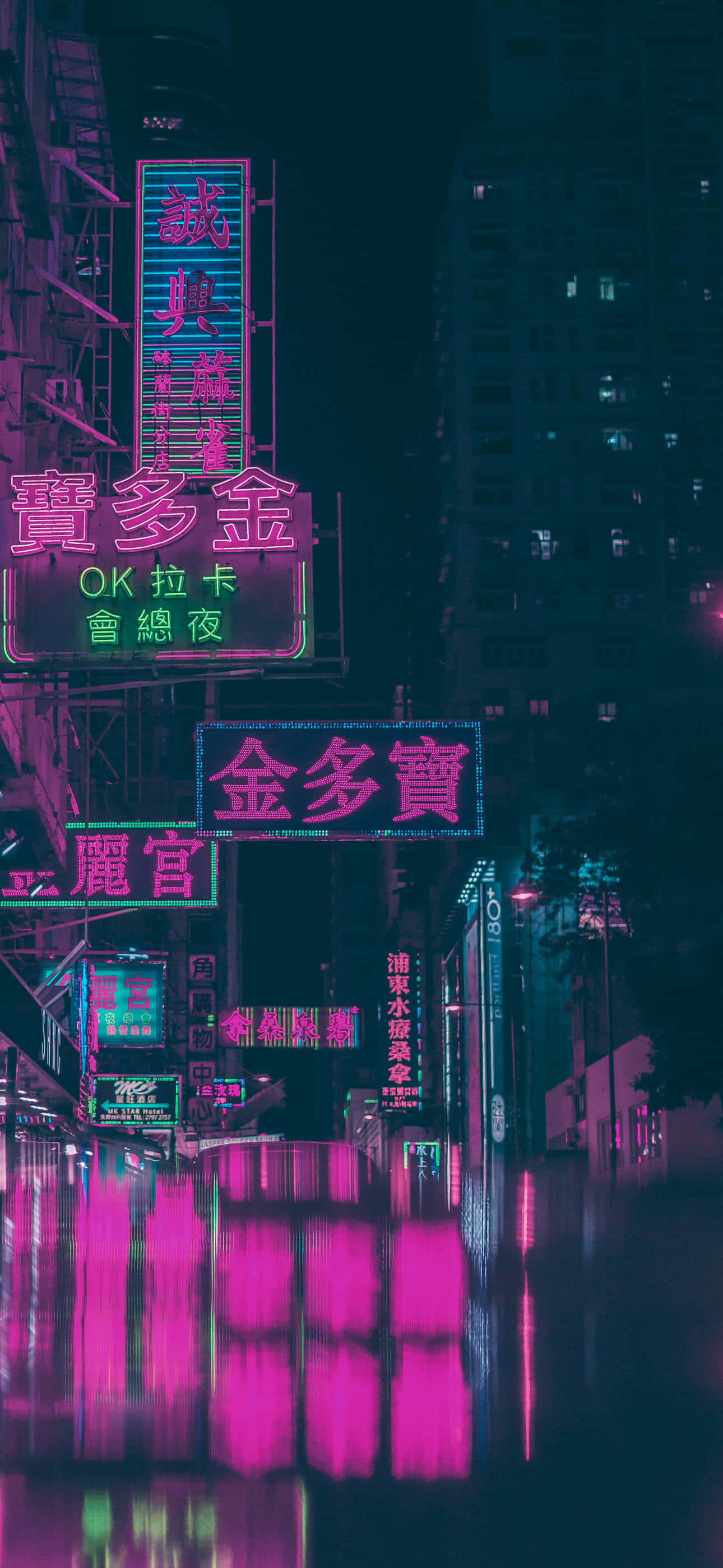 neonskilte i en by om natten Wallpapers