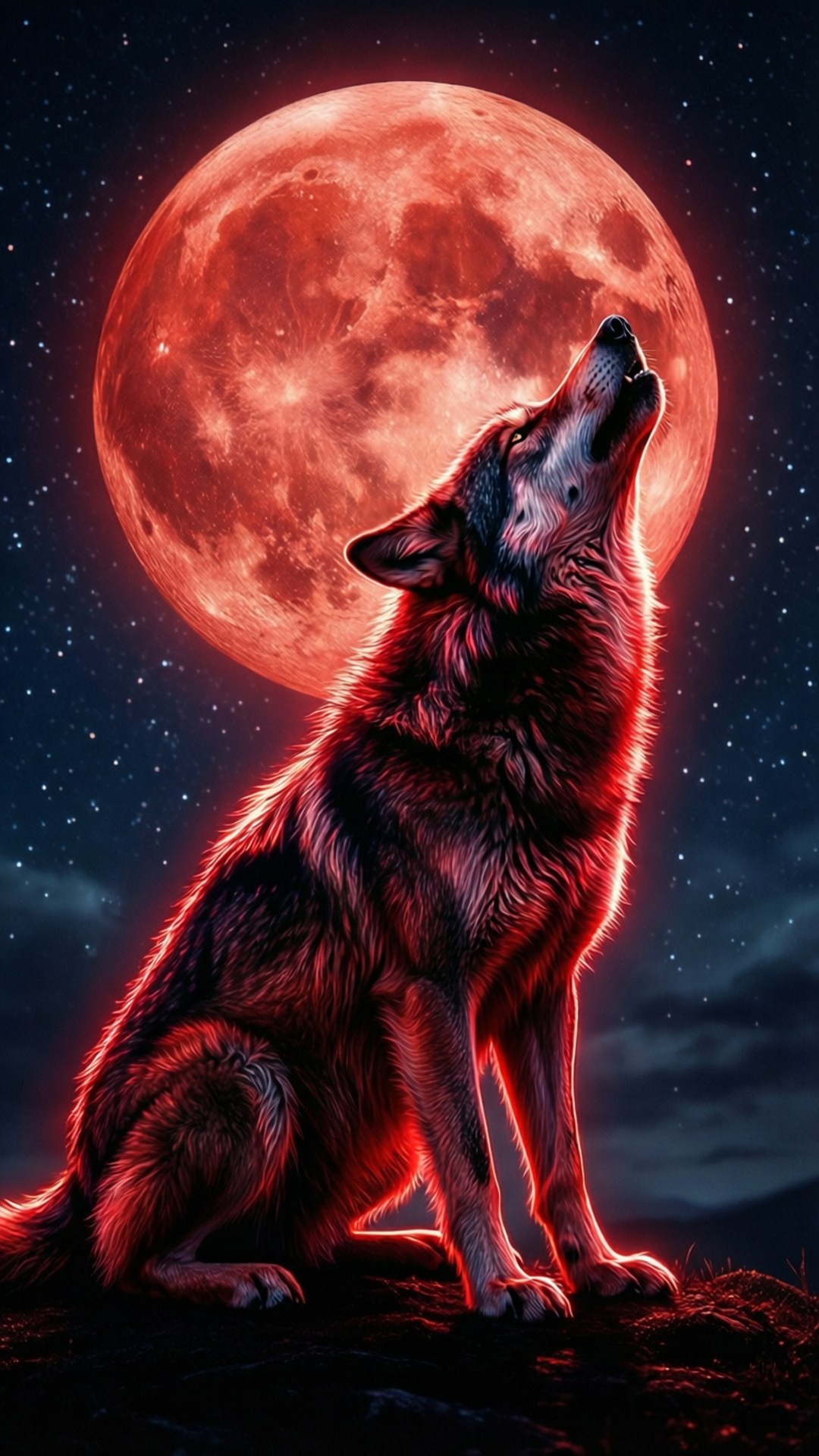 Neonulv og måne Wallpapers